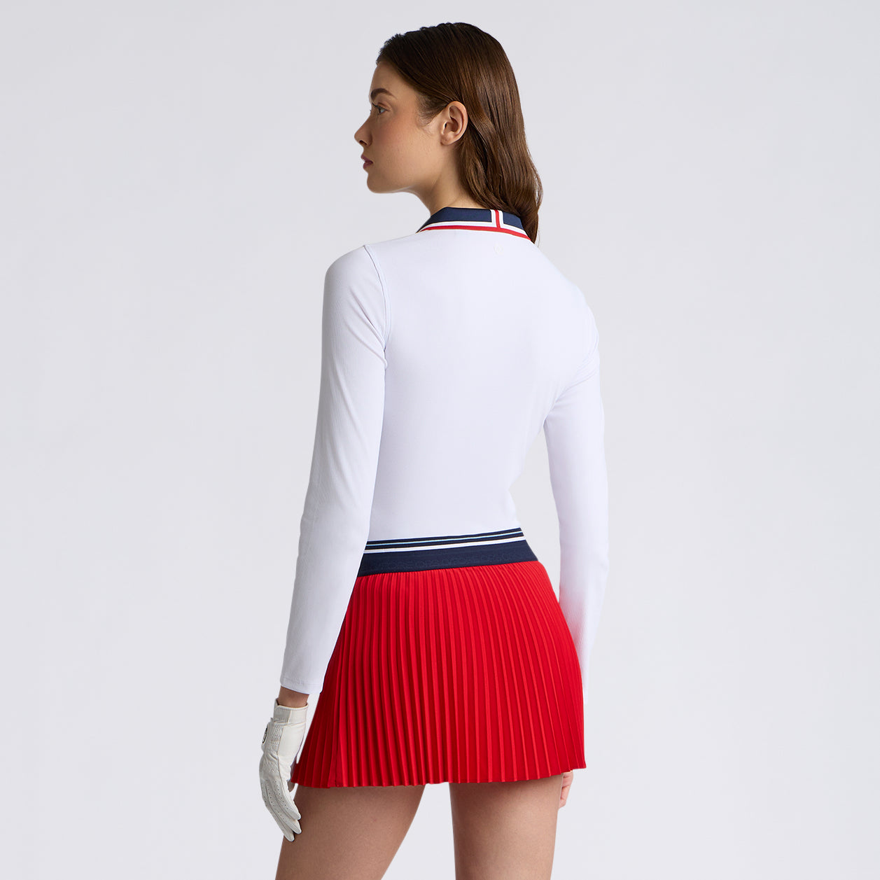 CONTRAST JOHNNY COLLAR TECH NYLON RIB LONG SLEEVE POLO LAVA