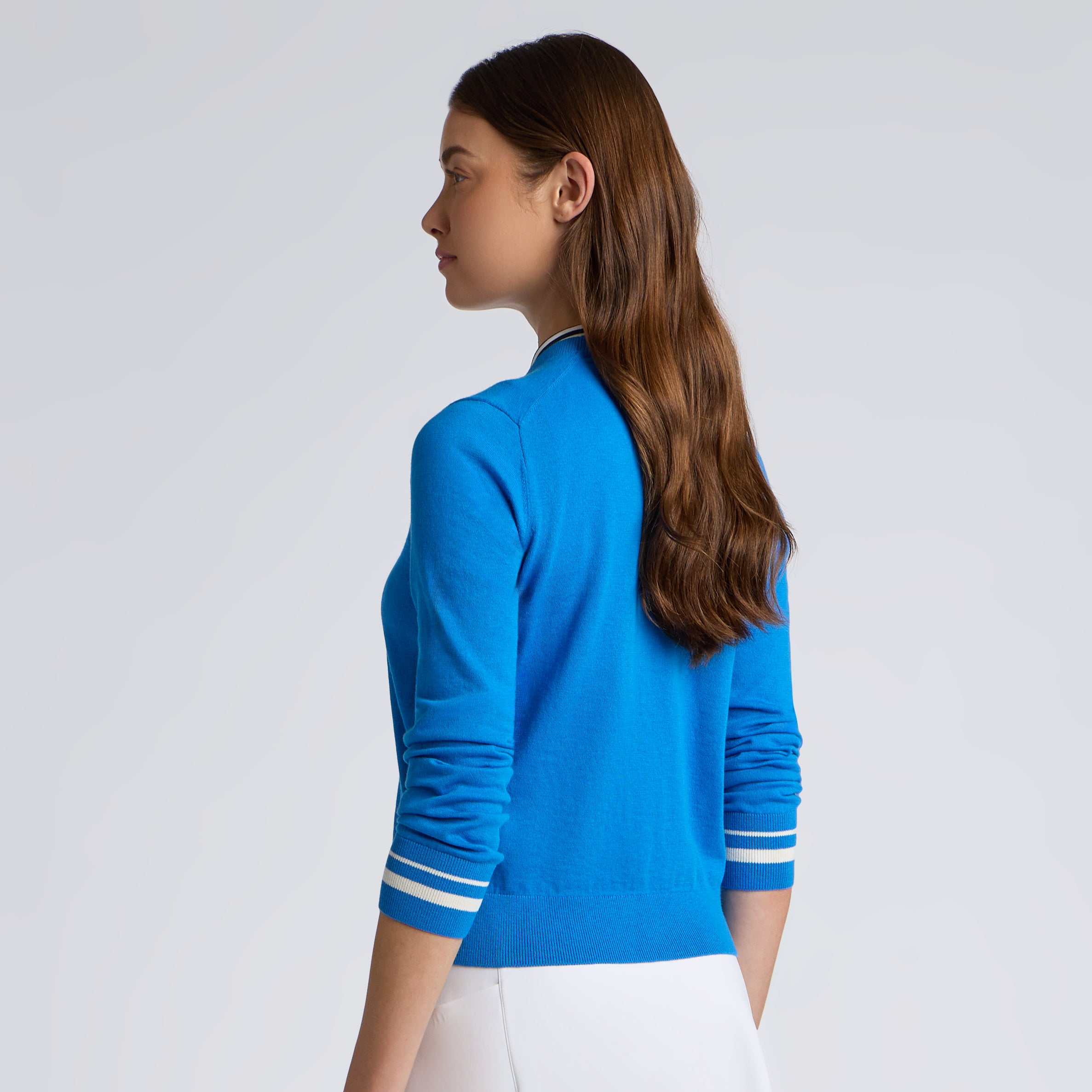 COOLING COTTON CREWNECK SWEATER CERULEAN