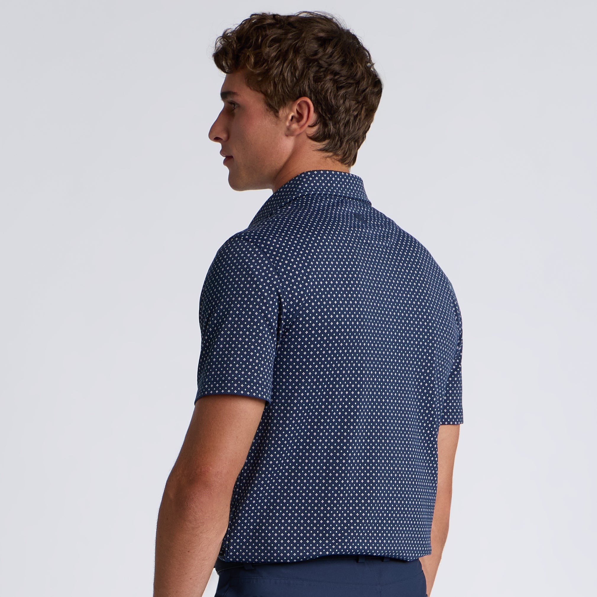 ALL PLAY FOULARD GEO STRETCH KNIT POLO TWILIGHT/SNOW