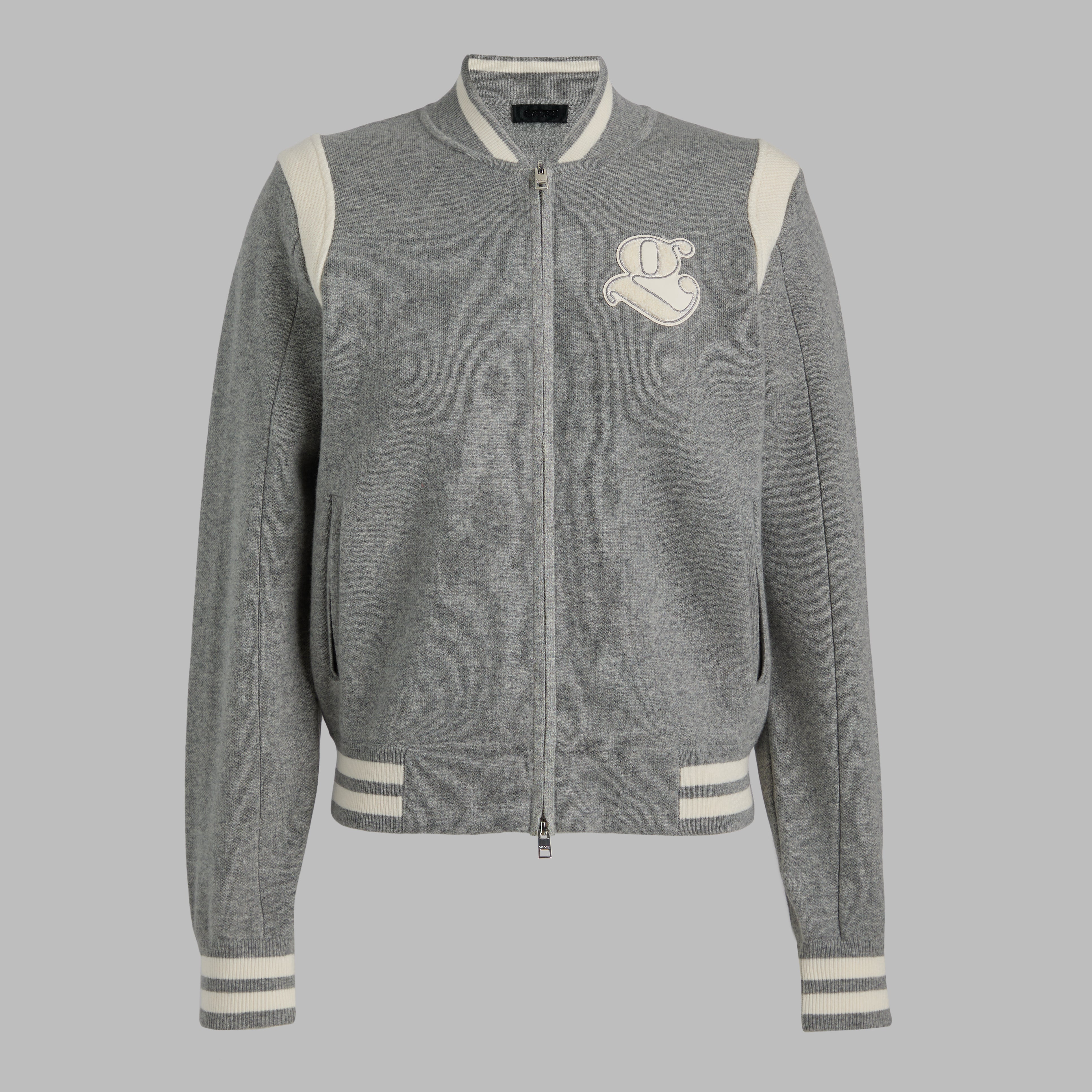 Contrast Stripe Knit Bomber Jacket MELANGE GREY