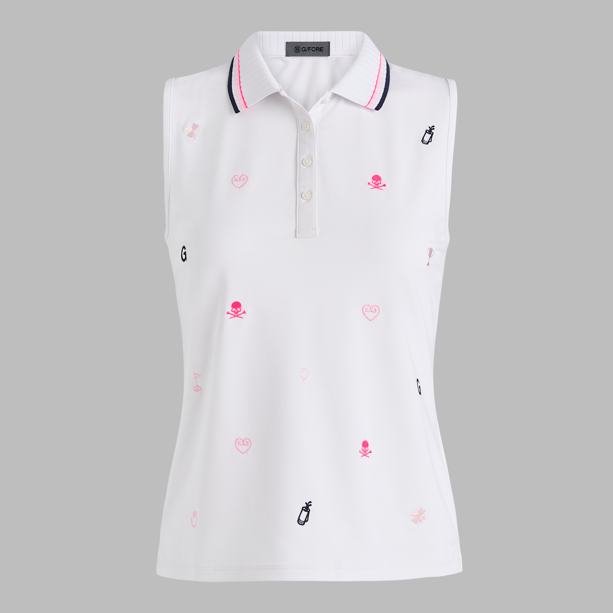 EMBROIDERED TECH PIQUÉ SLEEVELESS POLO SNOW/CANDY