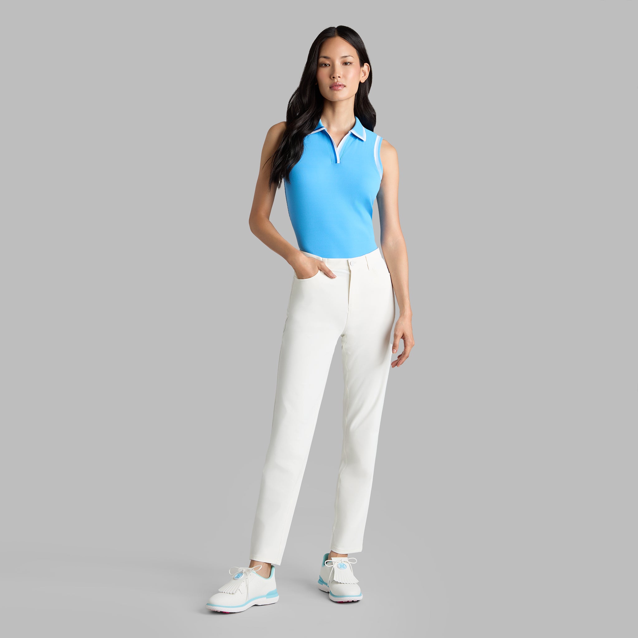JOHNNY COLLAR TECH NYLON RIB SLEEVELESS POLO AZURE