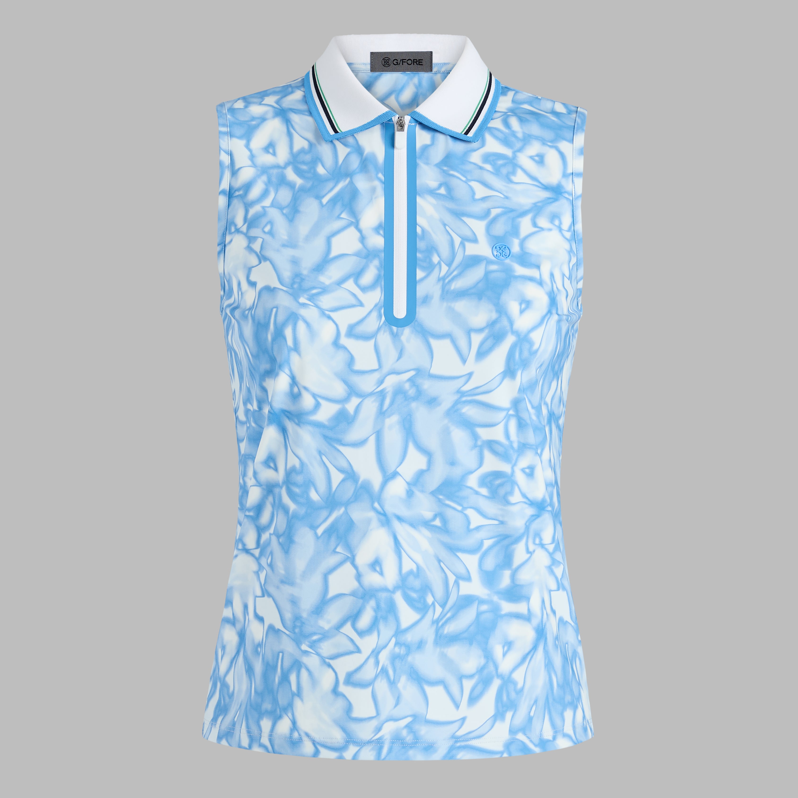 TRIPPY FLORAL SILKY TECH NYLON SLEEVELESS POLO AZURE
