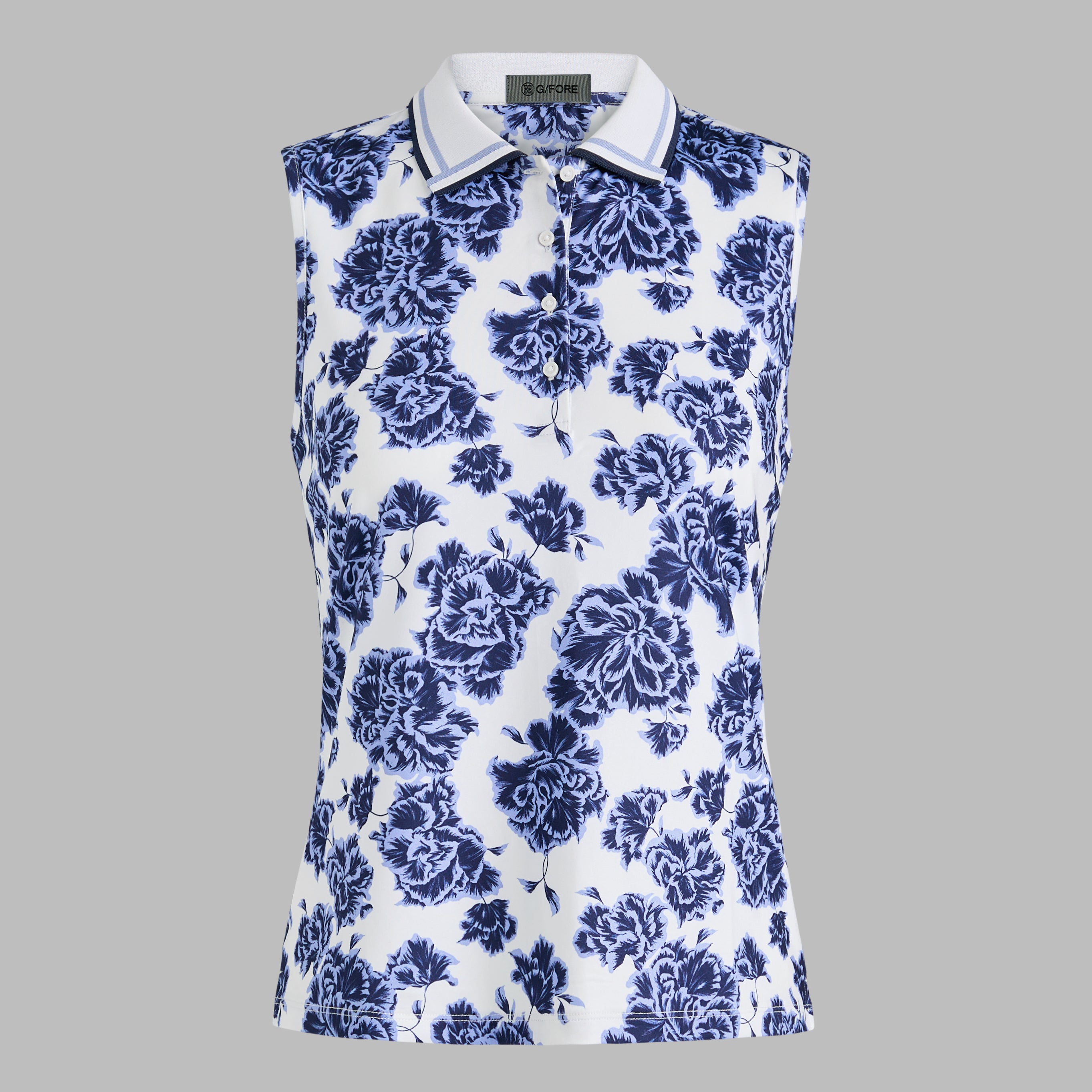 STAMPED FLORAL TECH JERSEY SLEEVELESS POLO WILLOW