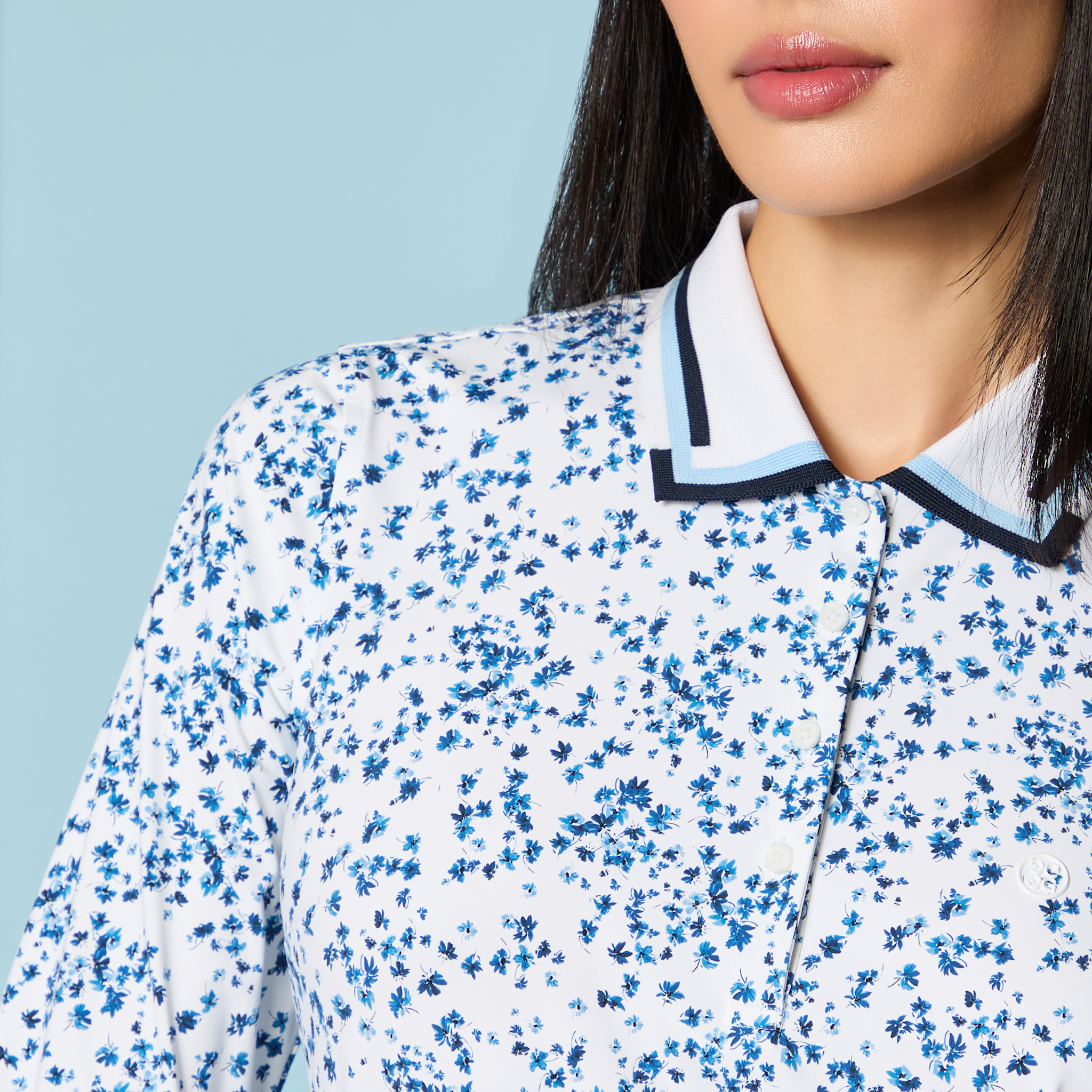 SCATTERED DITZY SILKY TECH NYLON LONG SLEEVE POLO