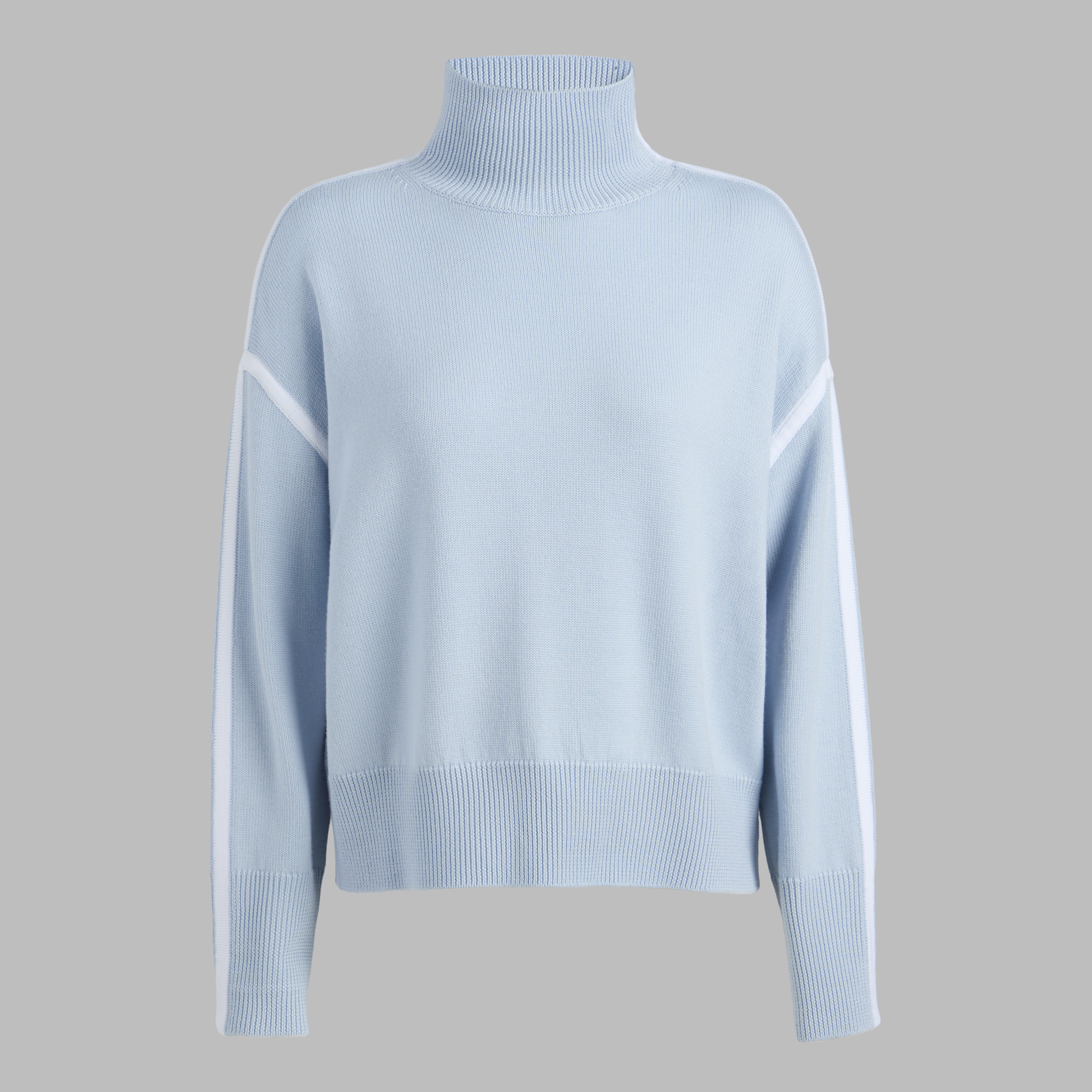 Merino Wool Contrast Stripe Turtleneck Sweater Baja/Snow