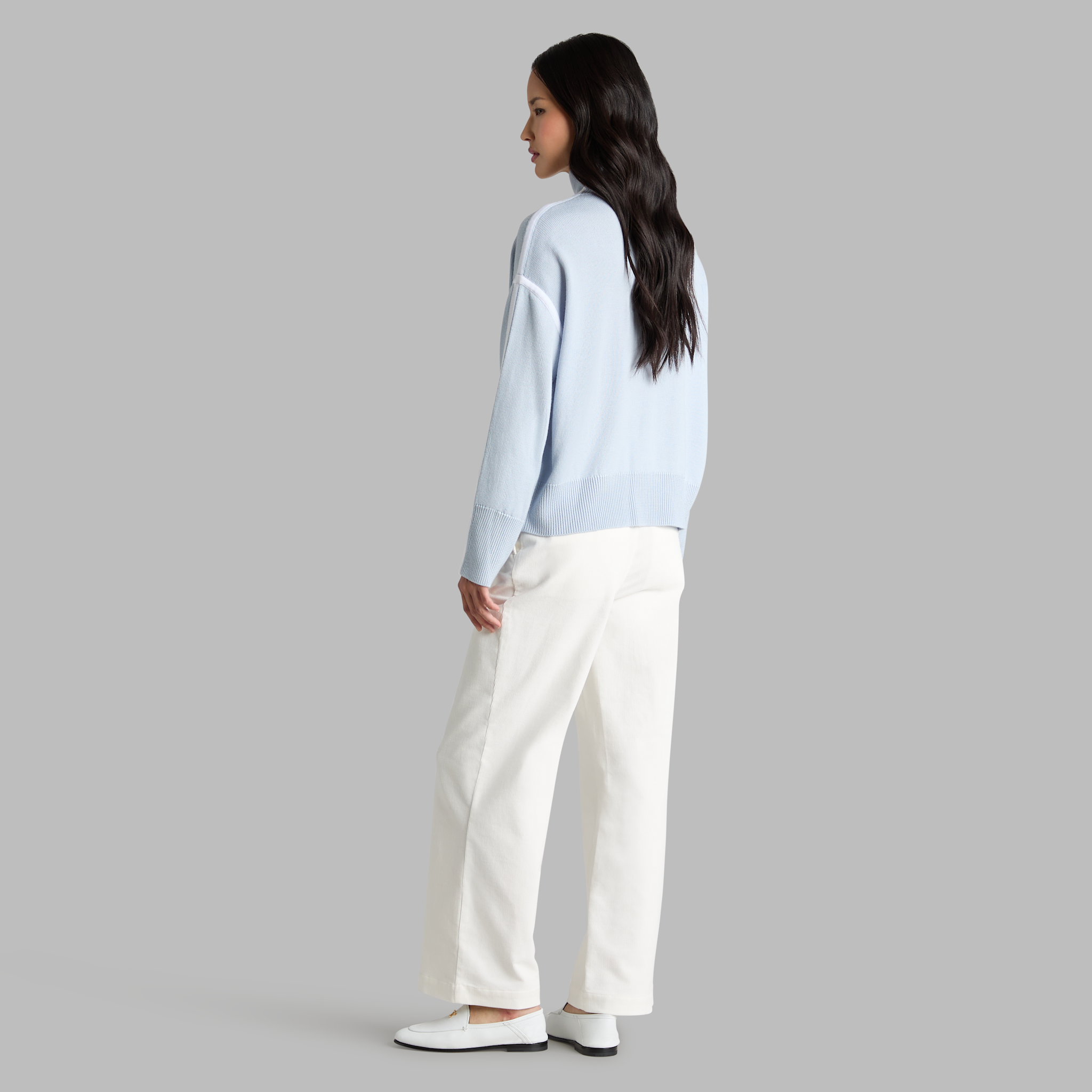 Merino Wool Contrast Stripe Turtleneck Sweater Baja/Snow