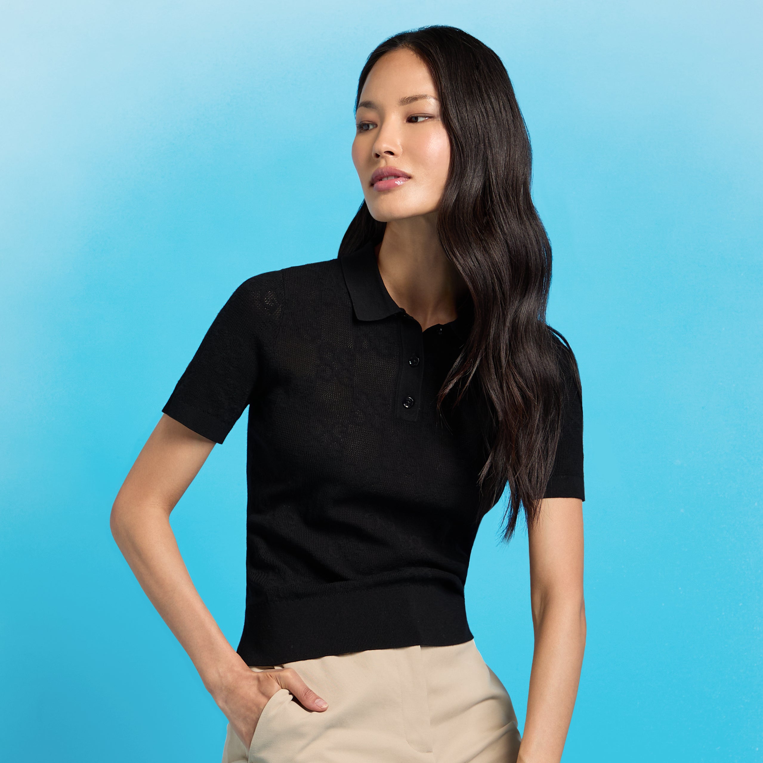 POINTELLE G SWEATER POLO ONYX