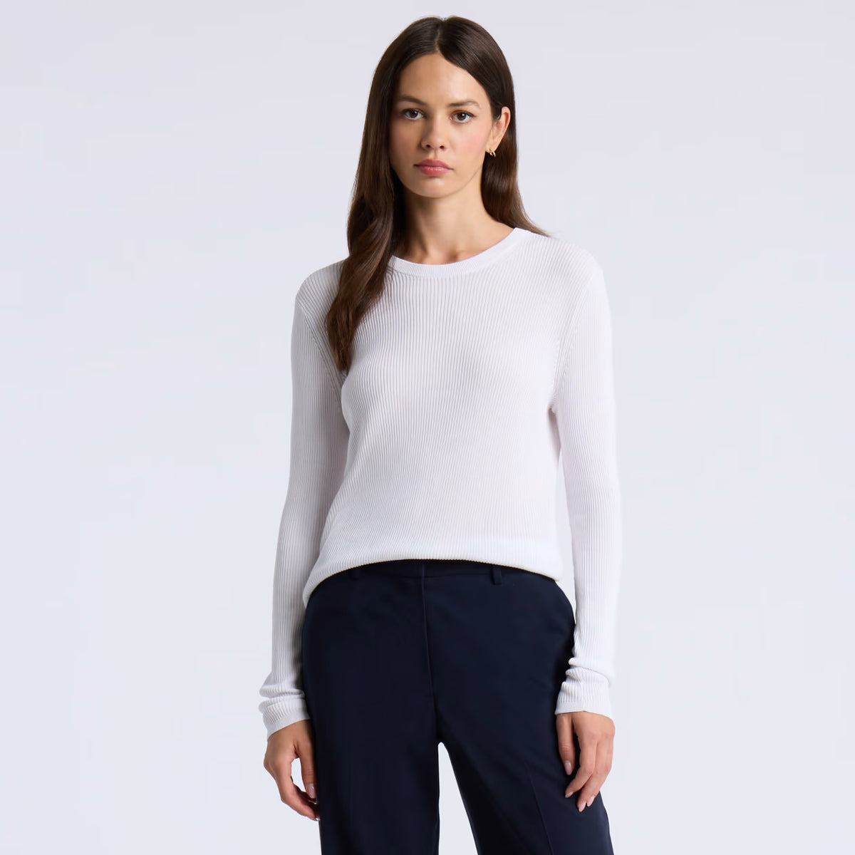 Cotton Blend Rib Knit Fitted Top Snow