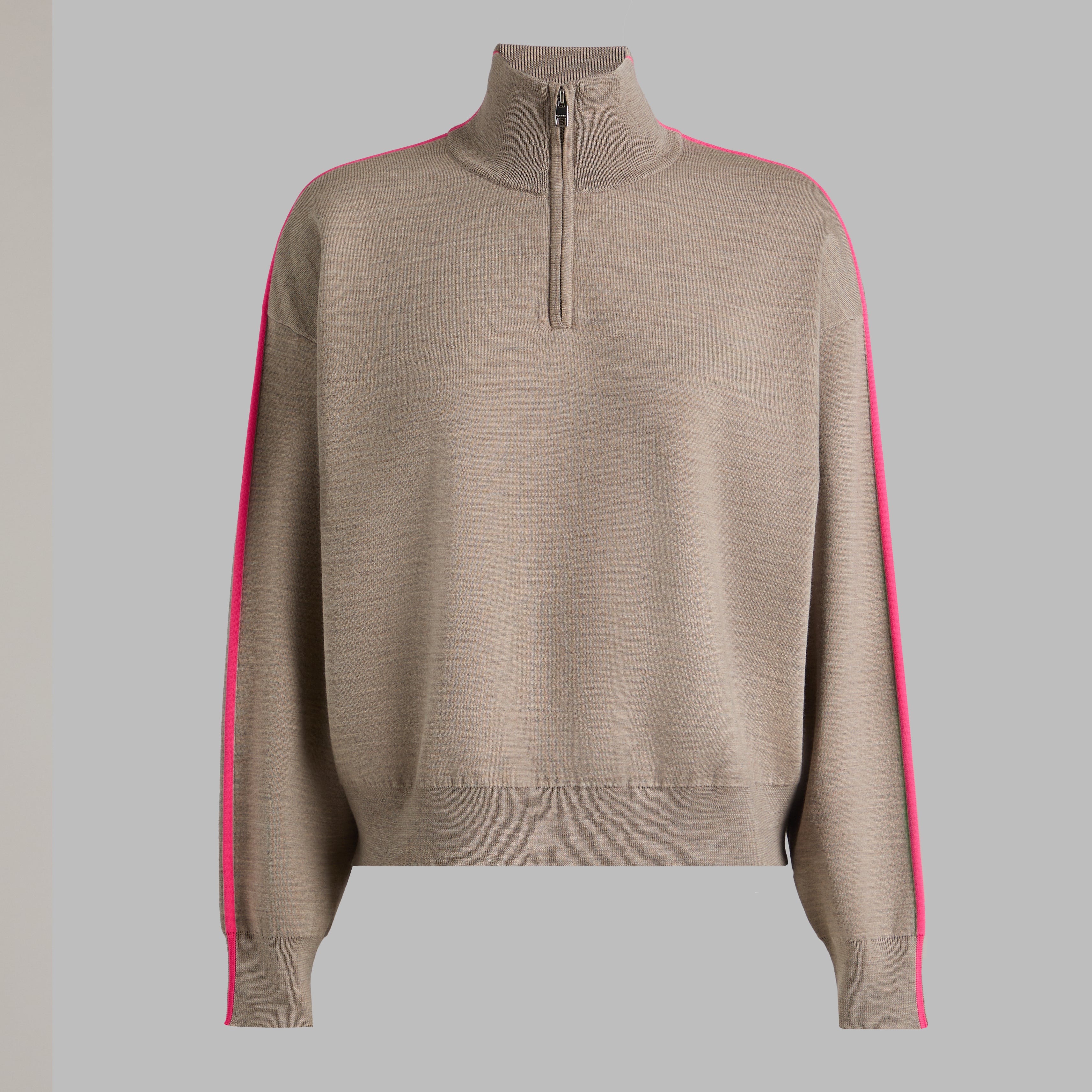 MERINO WOOL COTTON PLAITED 1/4 ZIP SWEATER DUNE MELANGE