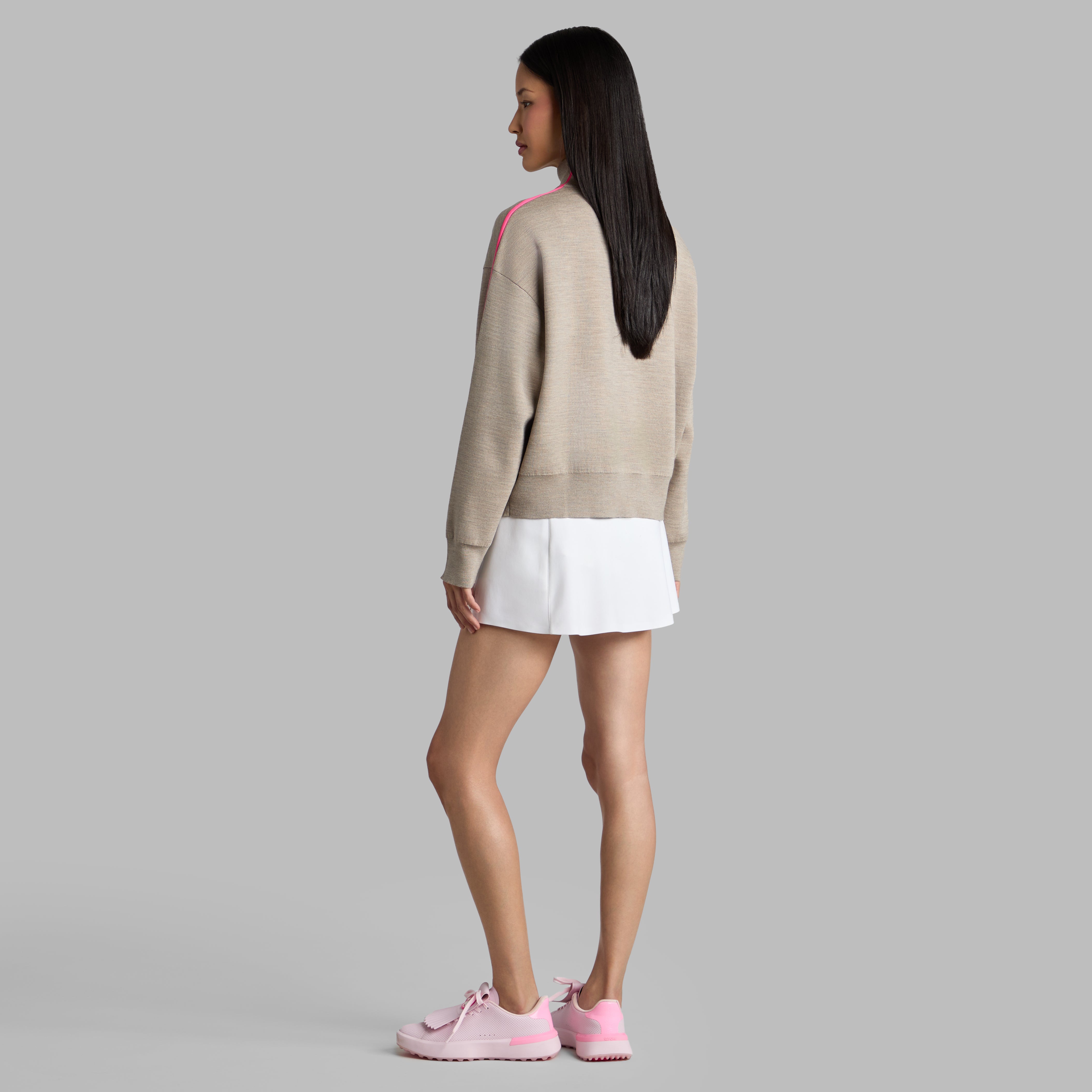 MERINO WOOL COTTON PLAITED 1/4 ZIP SWEATER DUNE MELANGE
