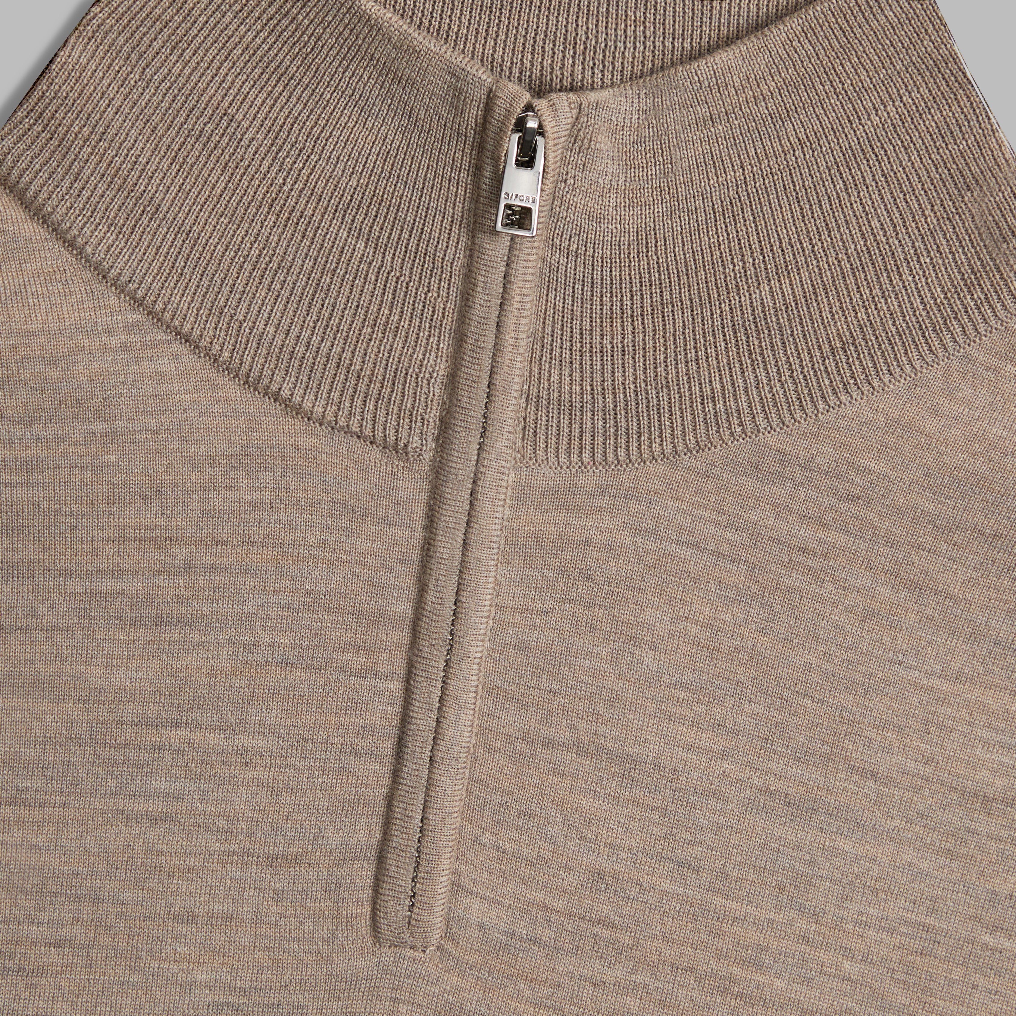 MERINO WOOL COTTON PLAITED 1/4 ZIP SWEATER DUNE MELANGE