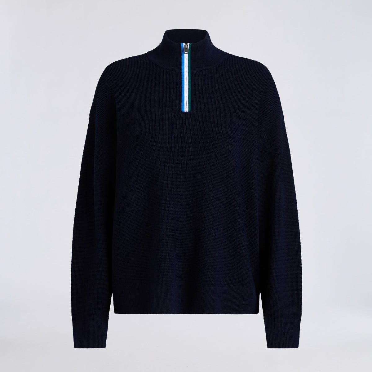 Waffle Knit Merino Wool 1/4 Zip Sweater Twilight