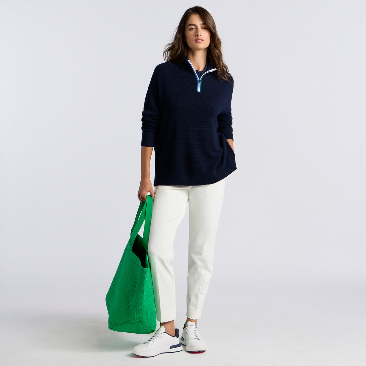 Waffle Knit Merino Wool 1/4 Zip Sweater Twilight