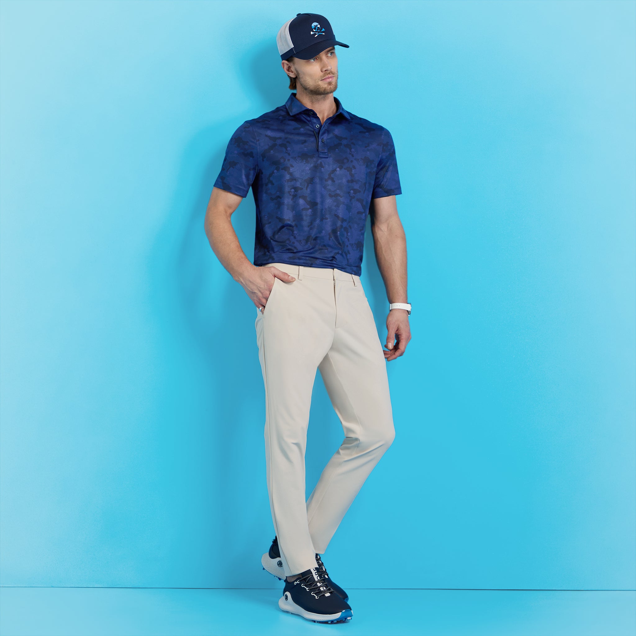 TECH TOUR 4-WAY STRETCH TAPERED LEG TROUSER STONE