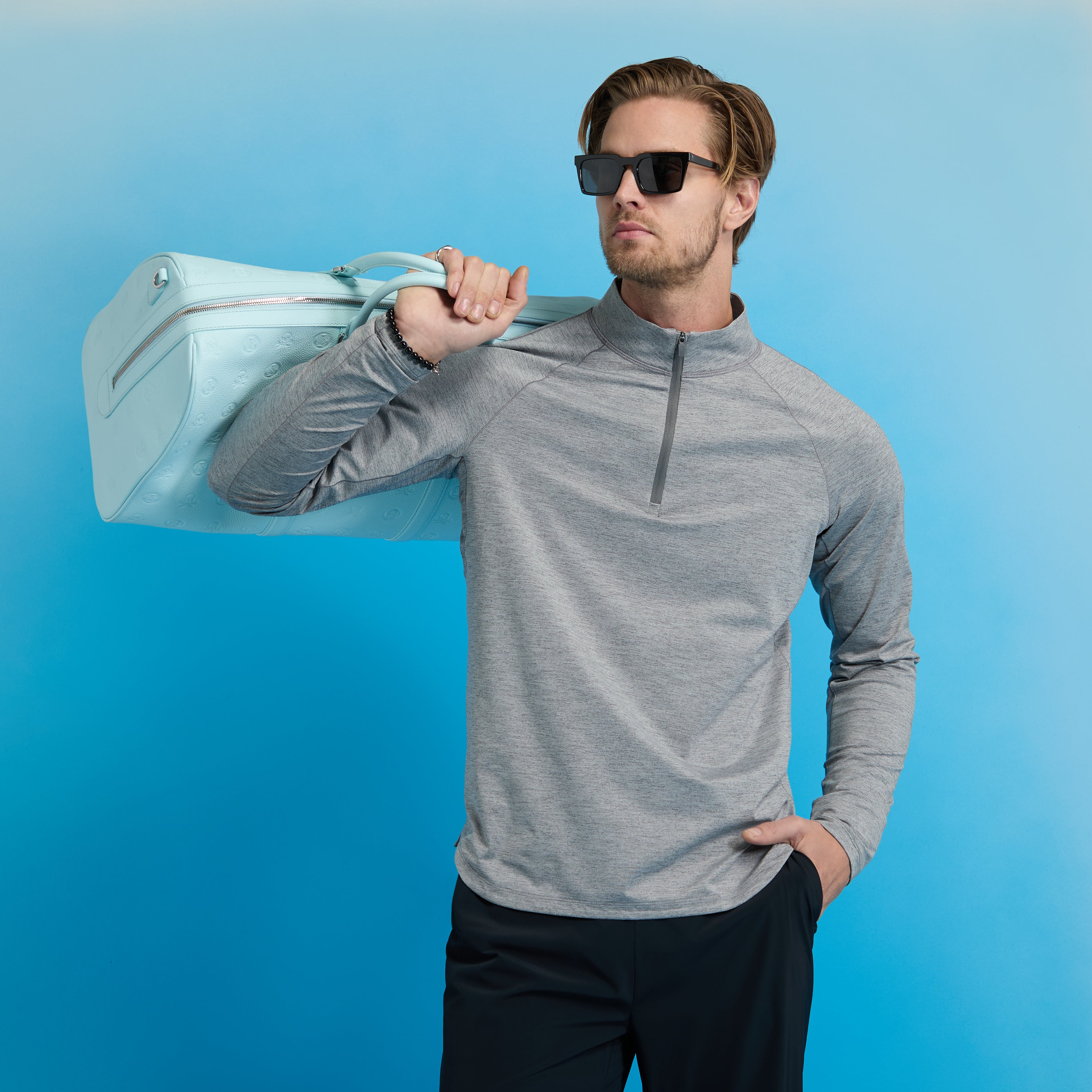 ITALIAN TECH MELANGE RAGLAN QUARTER ZIP PULLOVER CHARCOAL MELANGE