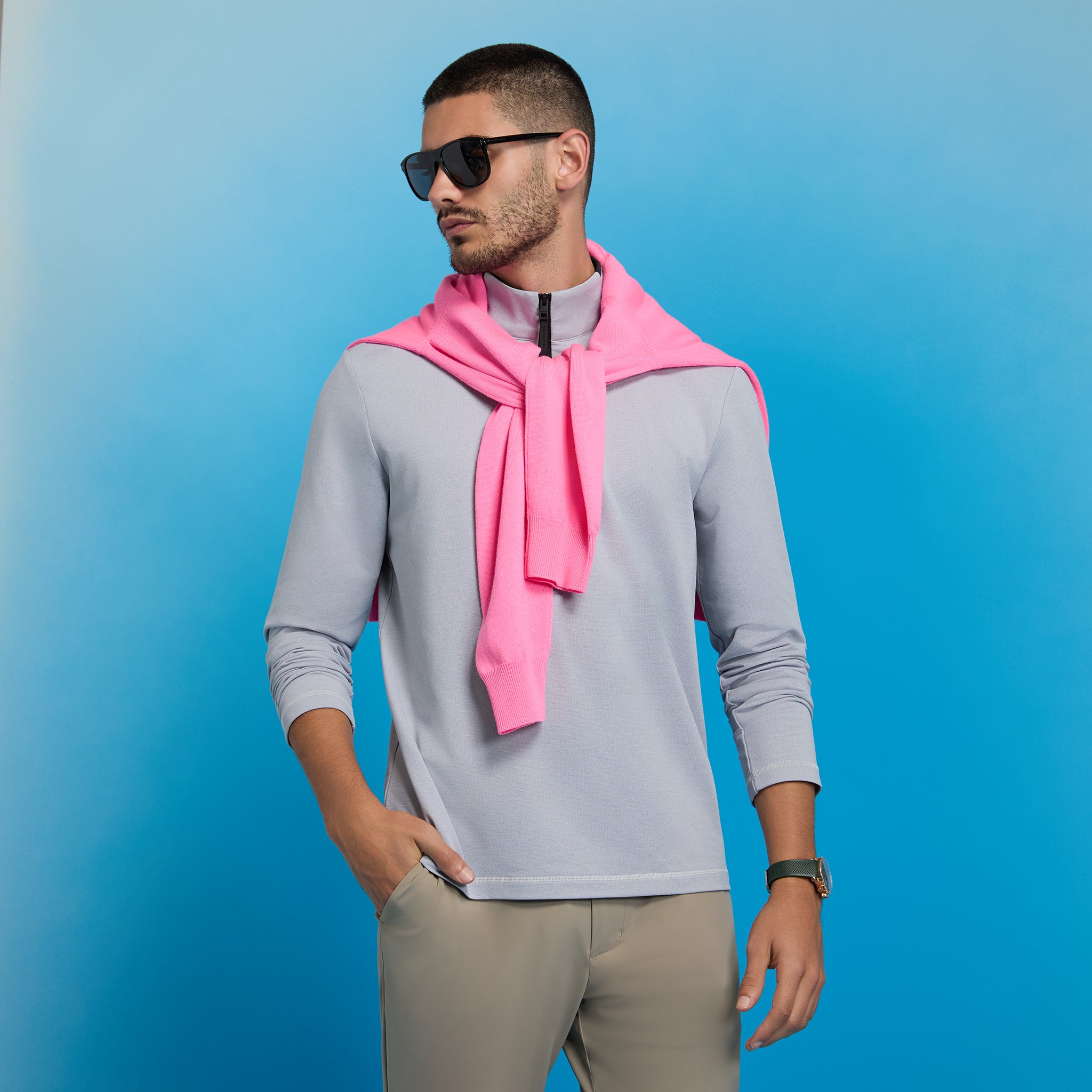 BRUSHED BACK TECH 1/4 ZIP PULLOVER LIGHT GREY MELANGE