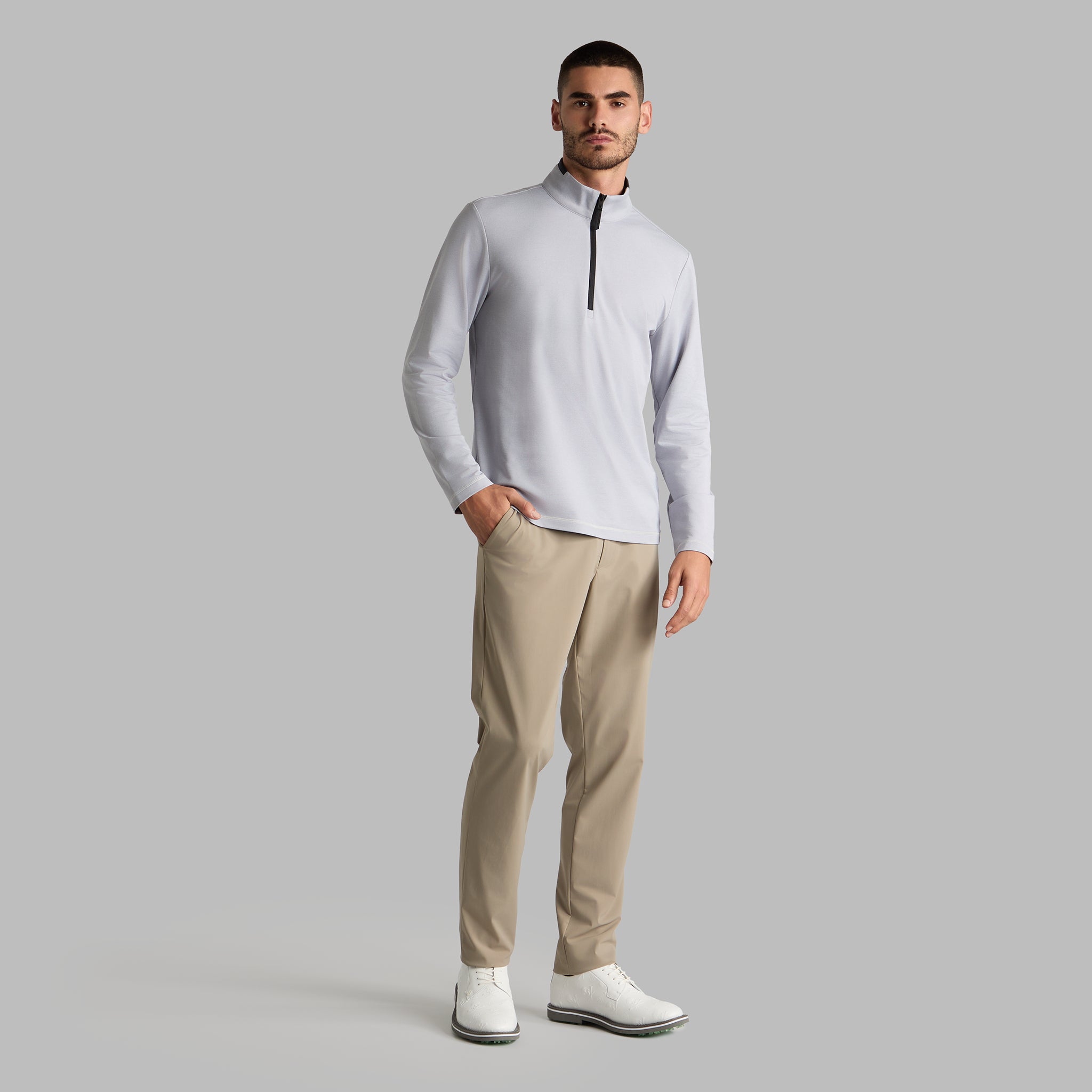 BRUSHED BACK TECH 1/4 ZIP PULLOVER LIGHT GREY MELANGE