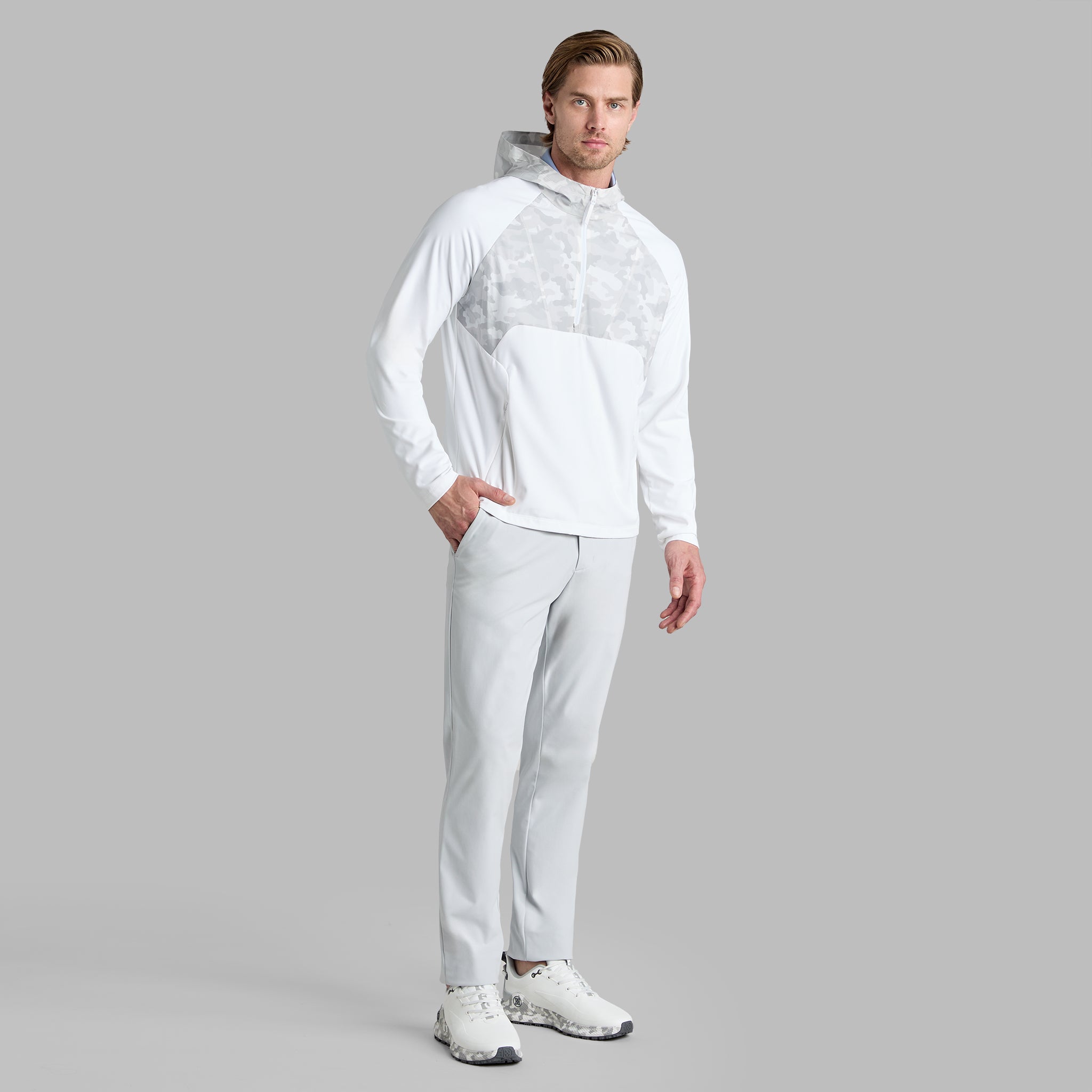 HYBRID 1/4 ZIP HOODED PULLOVER SNOW CAMO