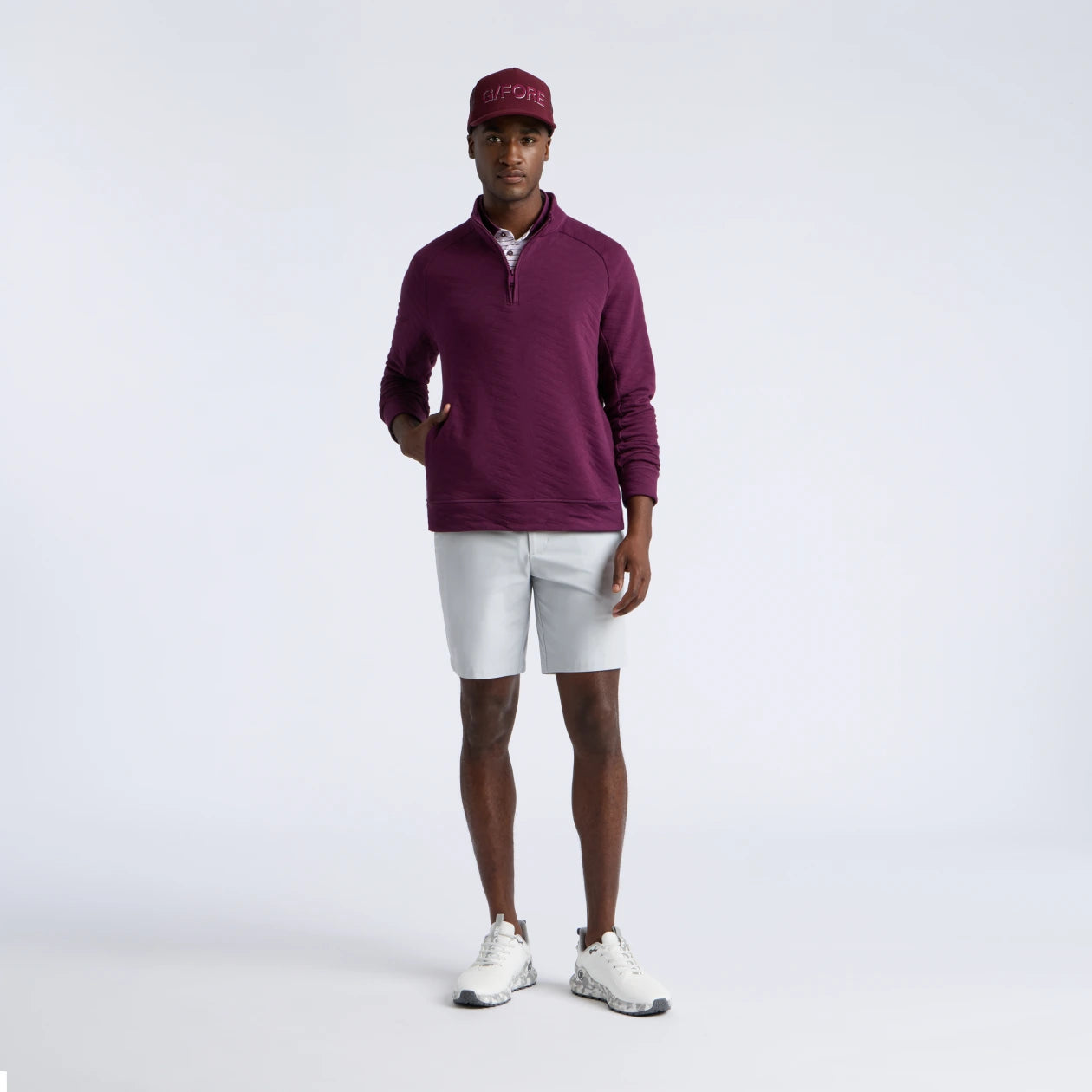DUNES COTTON QUILTED 1/4 ZIP PULLOVER DARK PLUM