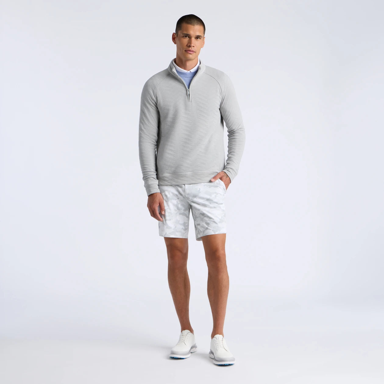 DUNES COTTON QUILTED 1/4 ZIP PULLOVER NIMBUS MELANGE