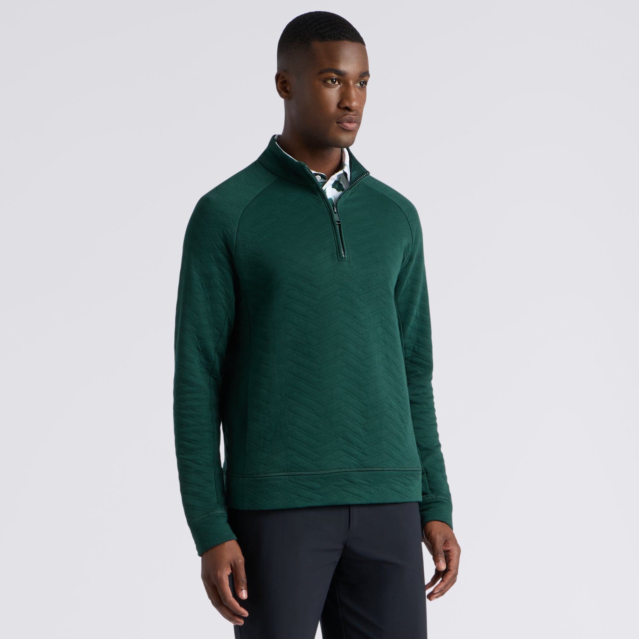 DUNES COTTON QUILTED 1/4 ZIP PULLOVER PINE