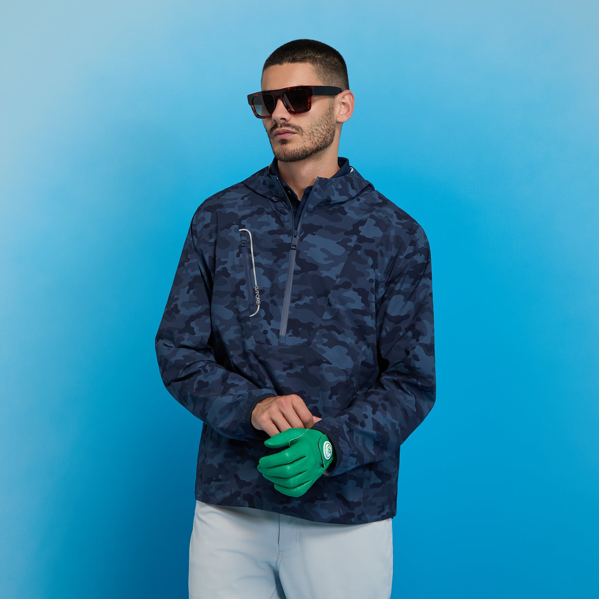 CRINKLE HOODED QUARTER ZIP PULLOVER TWILIGHT CAMO