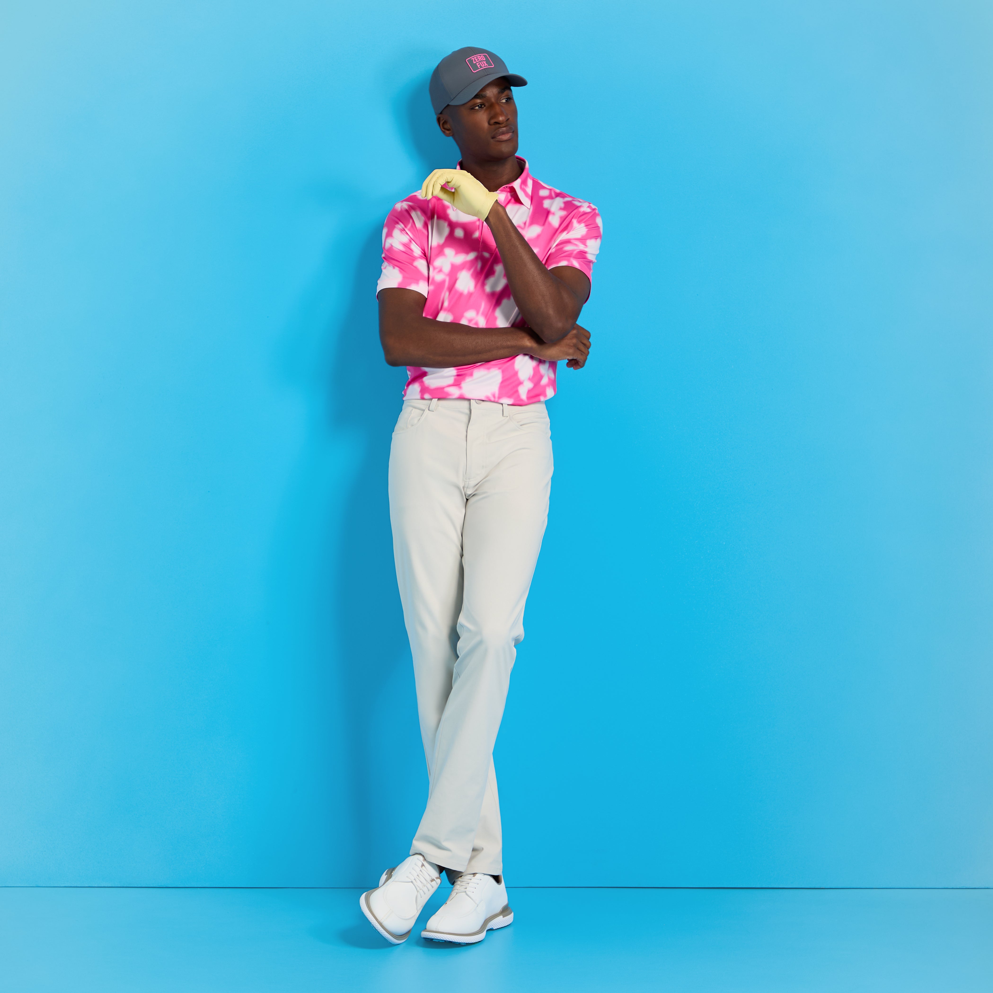 BLUR FLORAL TECH JERSEY POLO KNOCKOUT PINK