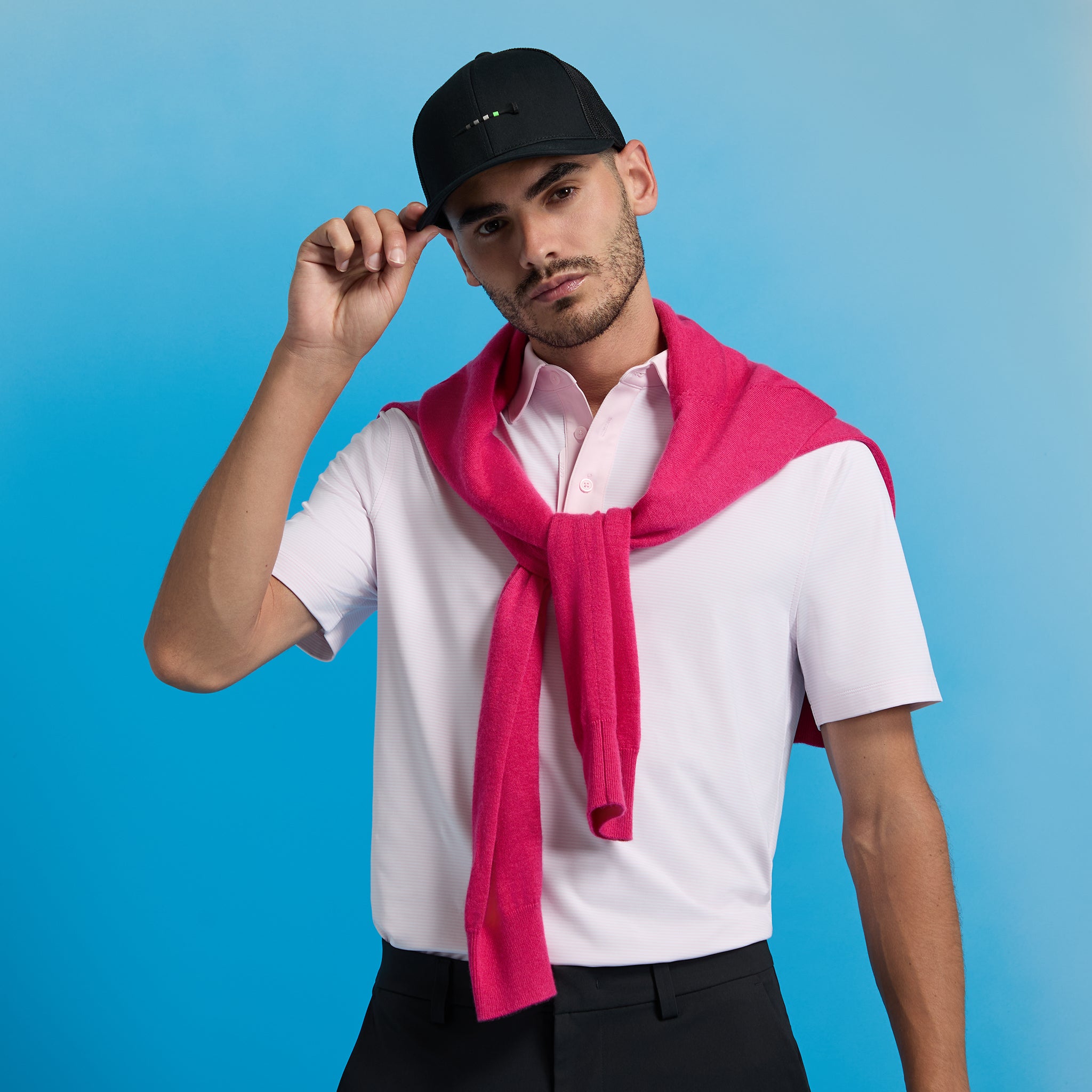 FEEDER STRIPE HIGH GAUGE JERSEY POLO BLUSH