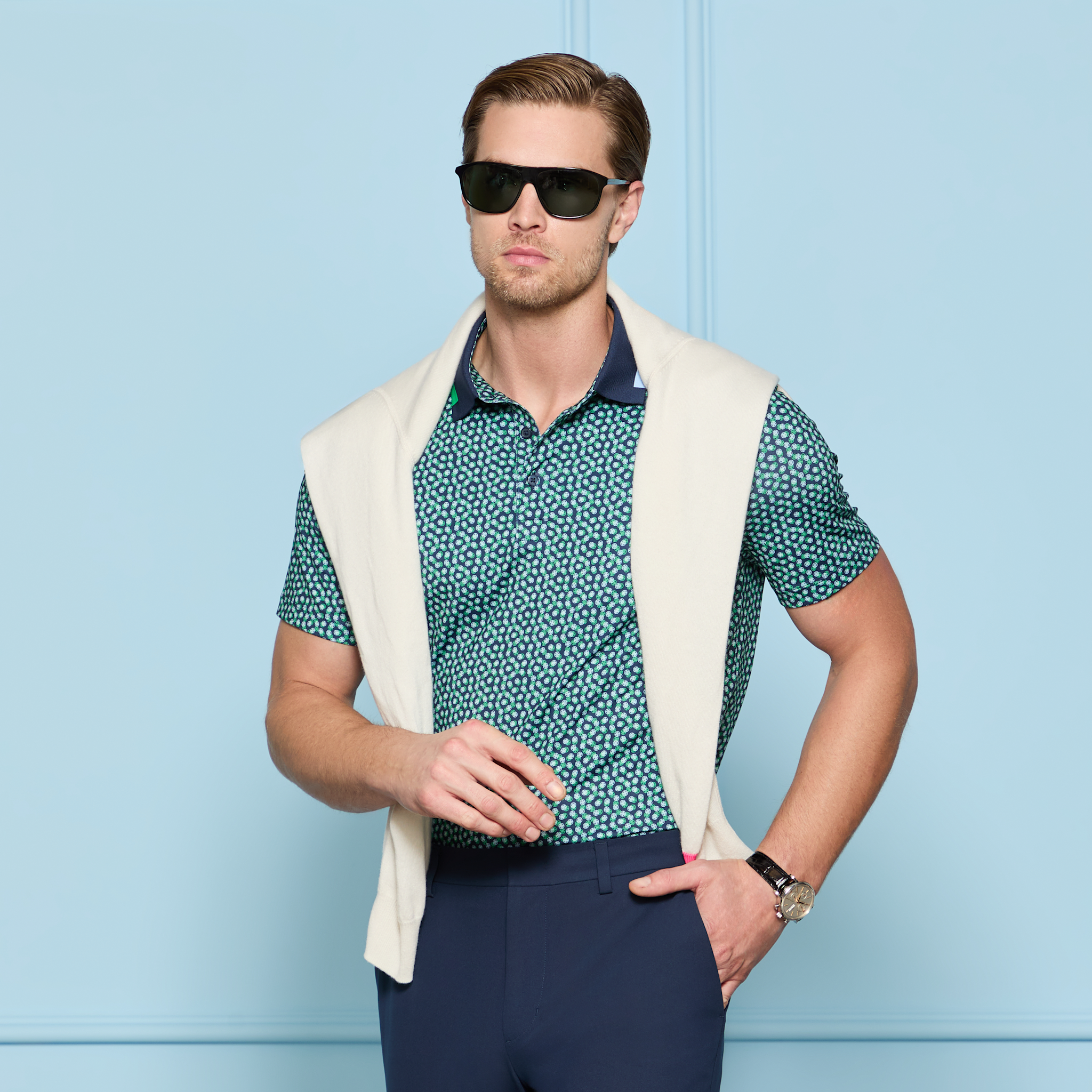 3/G'S TECH JERSEY POLO TWILIGHT/CLOVER