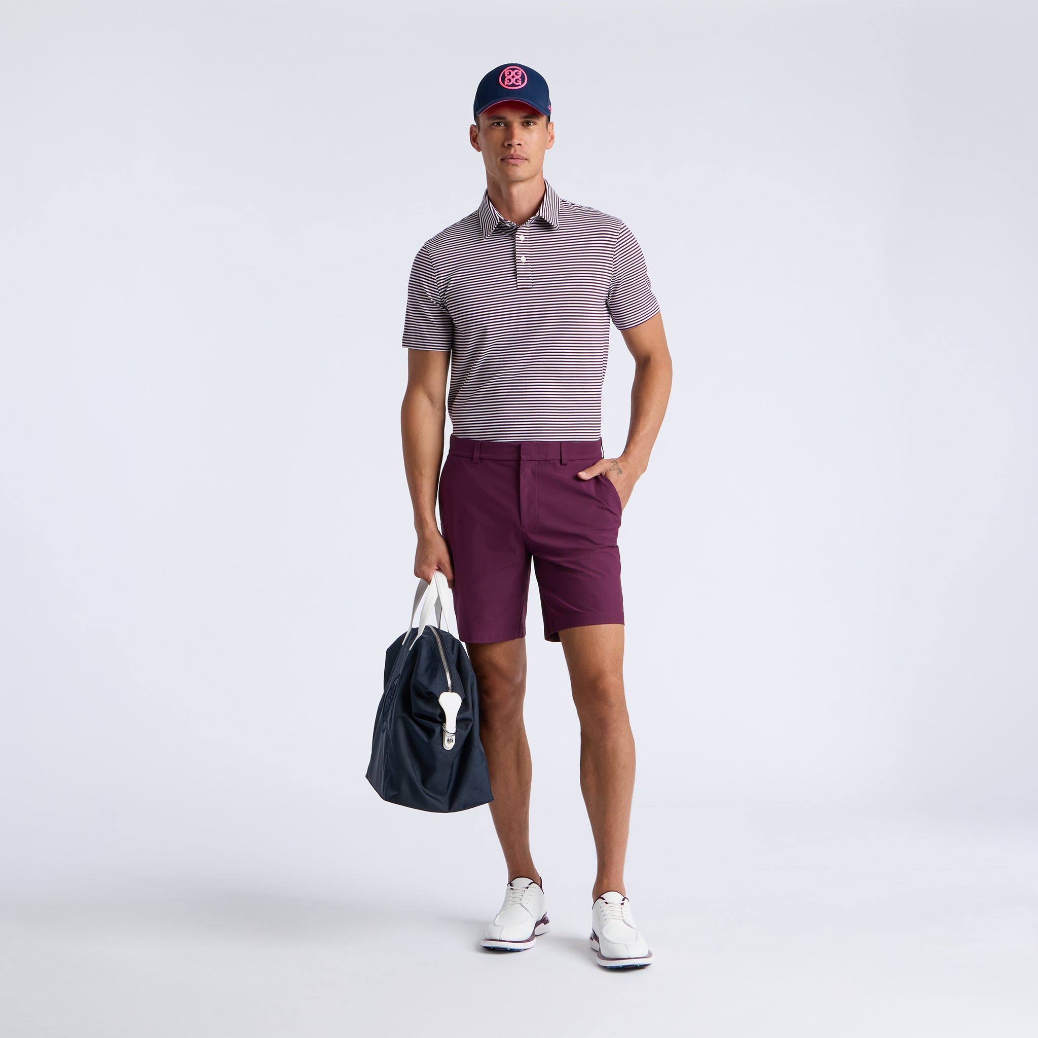 ALL PLAY STRIPE STRETCH KNIT POLO DARK PLUM