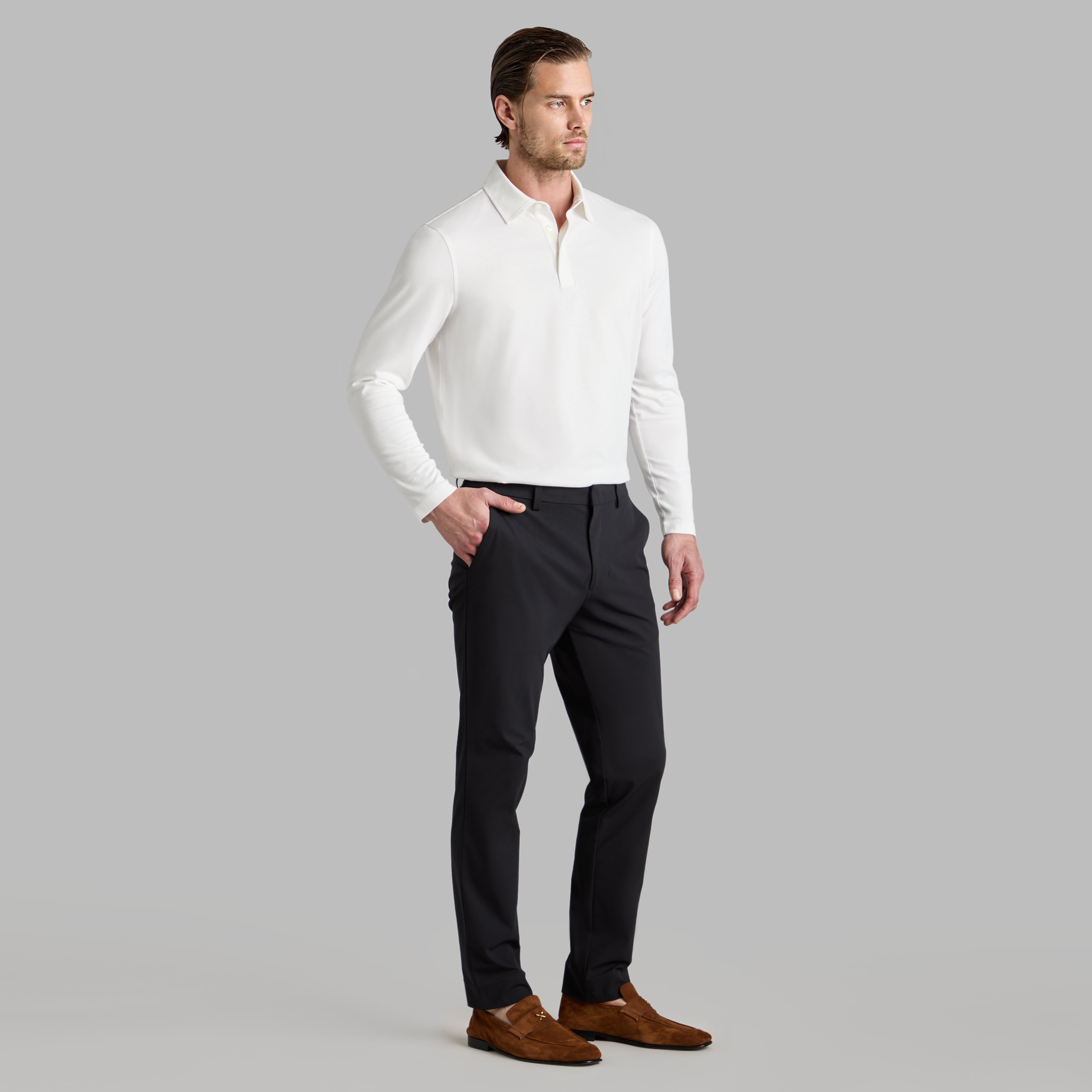 SUPER SOFT BRUSHED COTTON LONG SLEEVE POLO SNOW