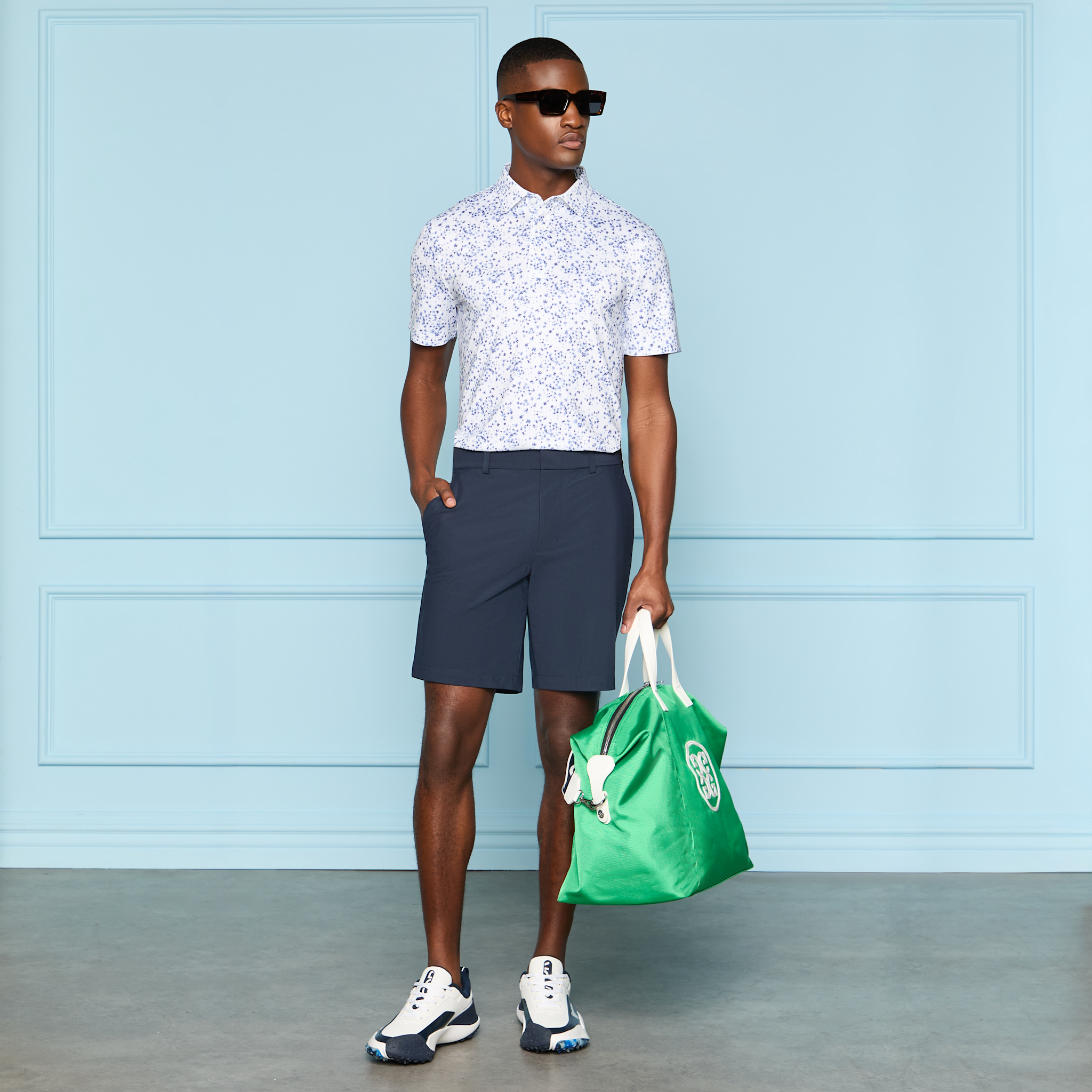 SCATTERED DITZY TECH JERSEY POLO SNOW/TWILIGHT