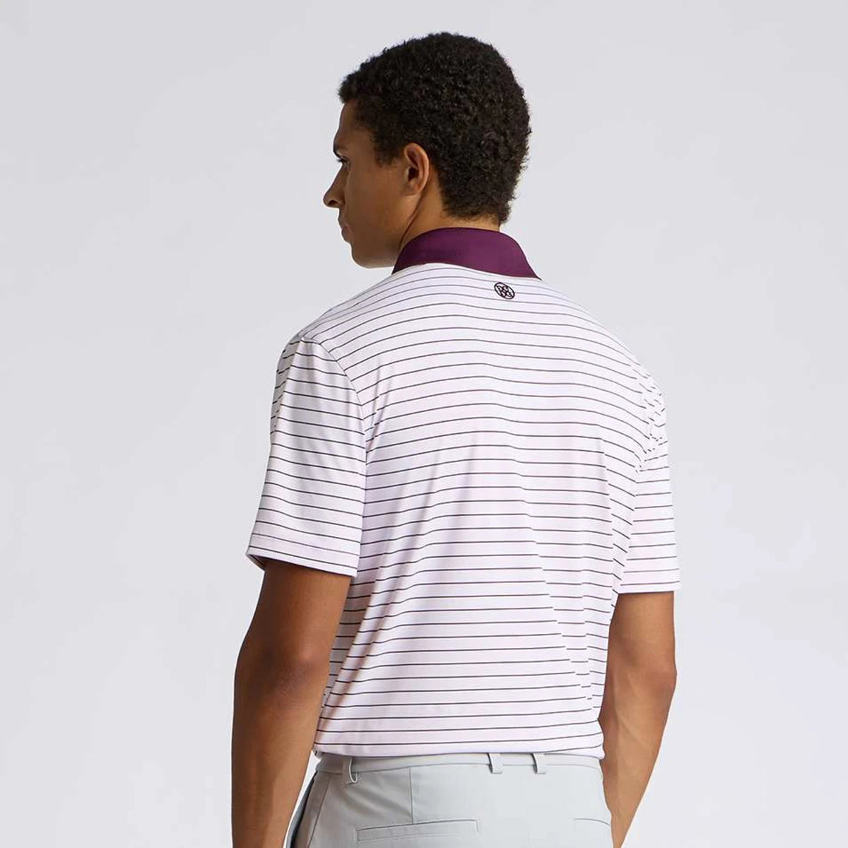 HERRINGBONE STRIPE TECH JERSEY POLO BLUSH/DARK PLUM