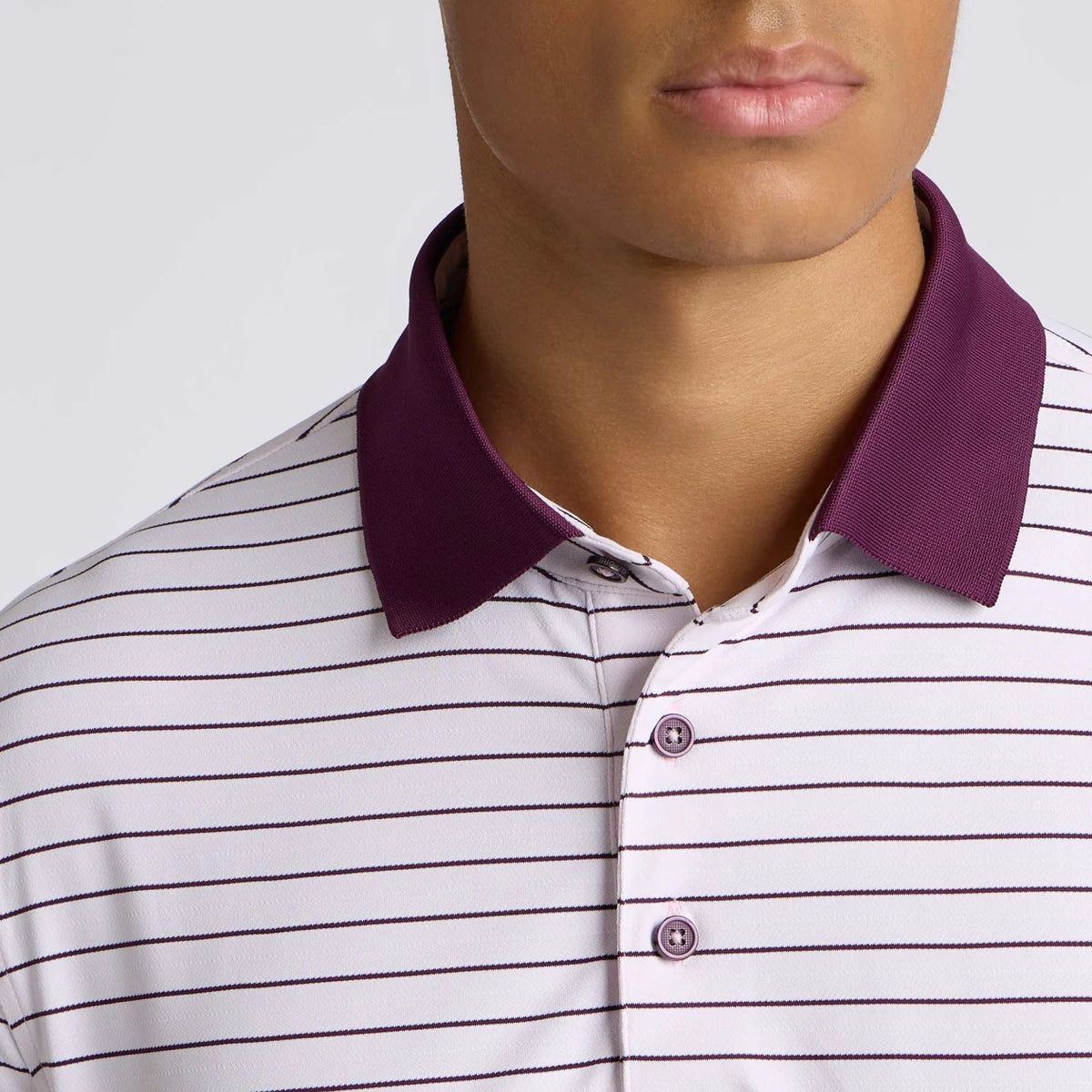 HERRINGBONE STRIPE TECH JERSEY POLO BLUSH/DARK PLUM