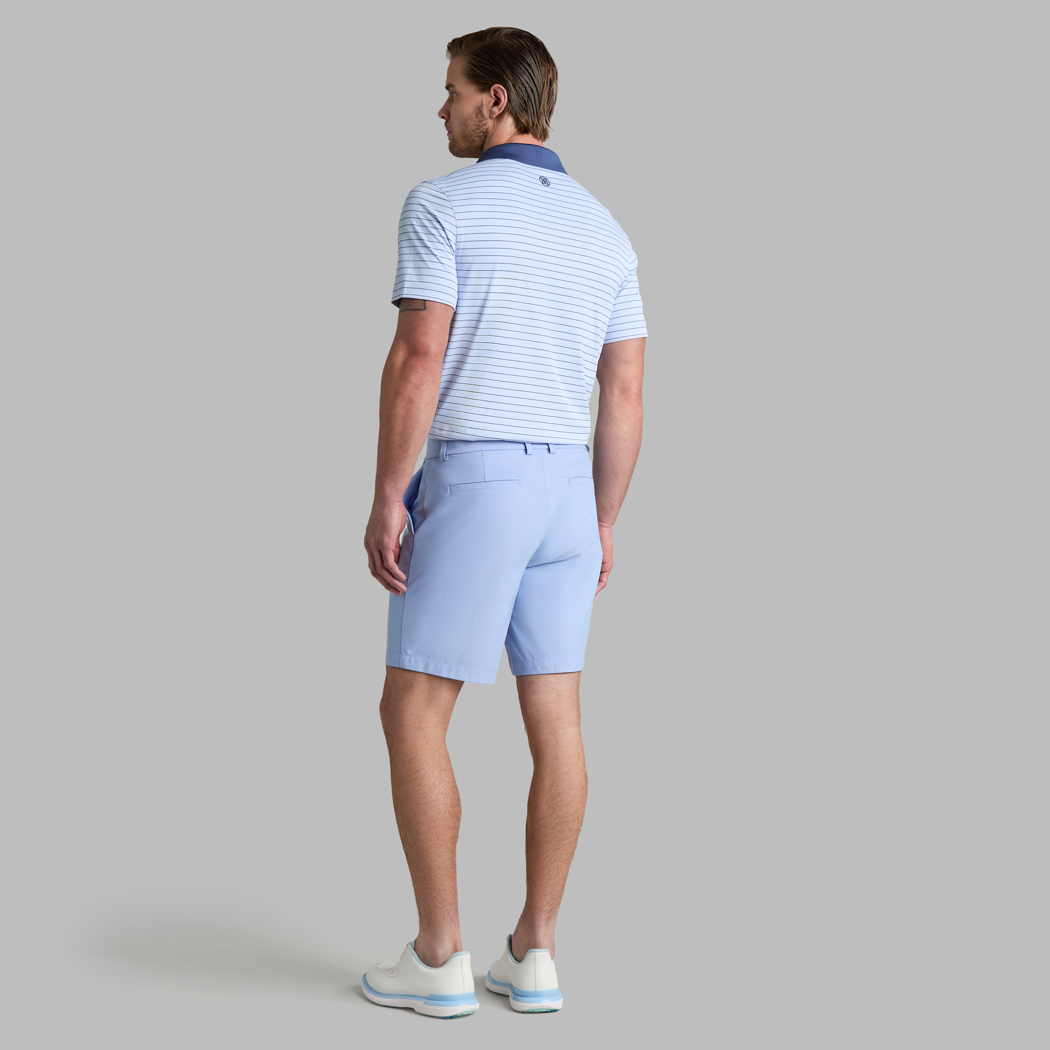 HERRINGBONE STRIPE TECH JERSEY POLO WILLOW