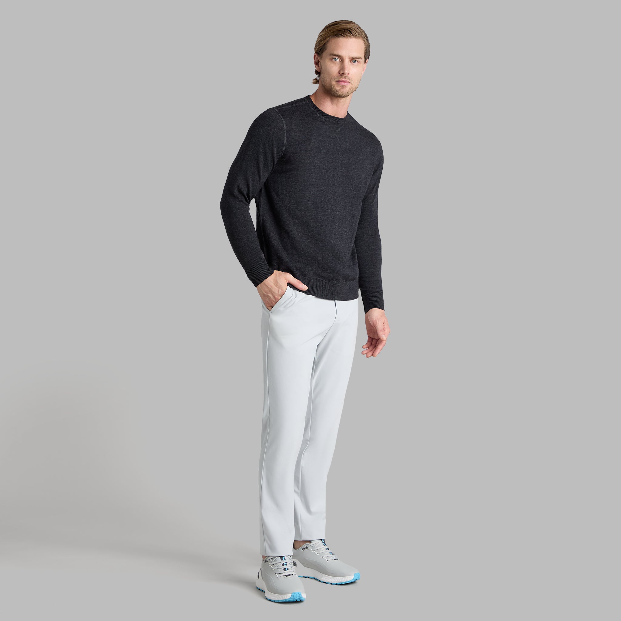 CIRCLE G MERINO WOOL CREWNECK SWEATER CHARCOAL MELANGE
