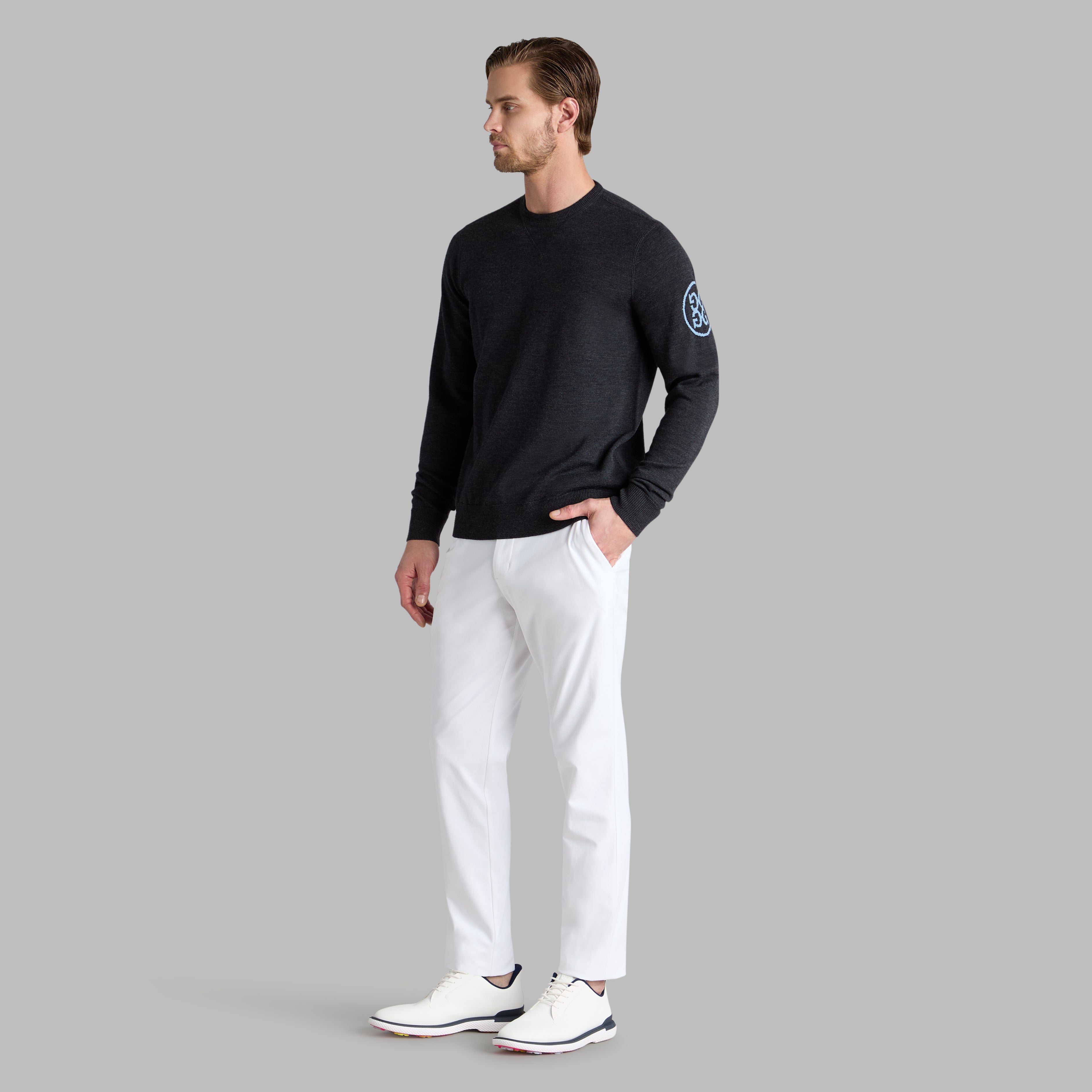 CIRCLE G MERINO WOOL CREWNECK SWEATER CHARCOAL MELANGE