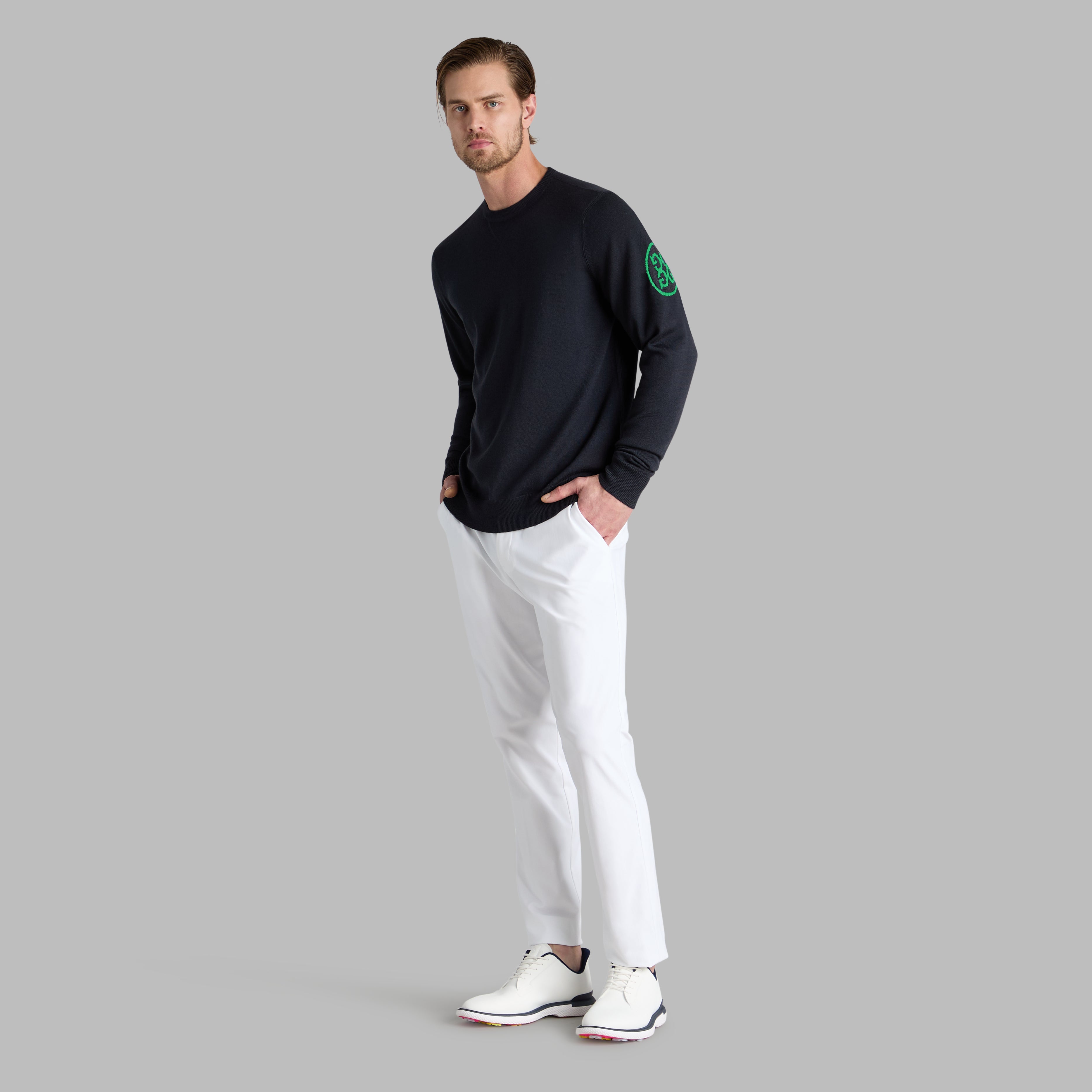 CIRCLE G MERINO WOOL CREWNECK SWEATER INK