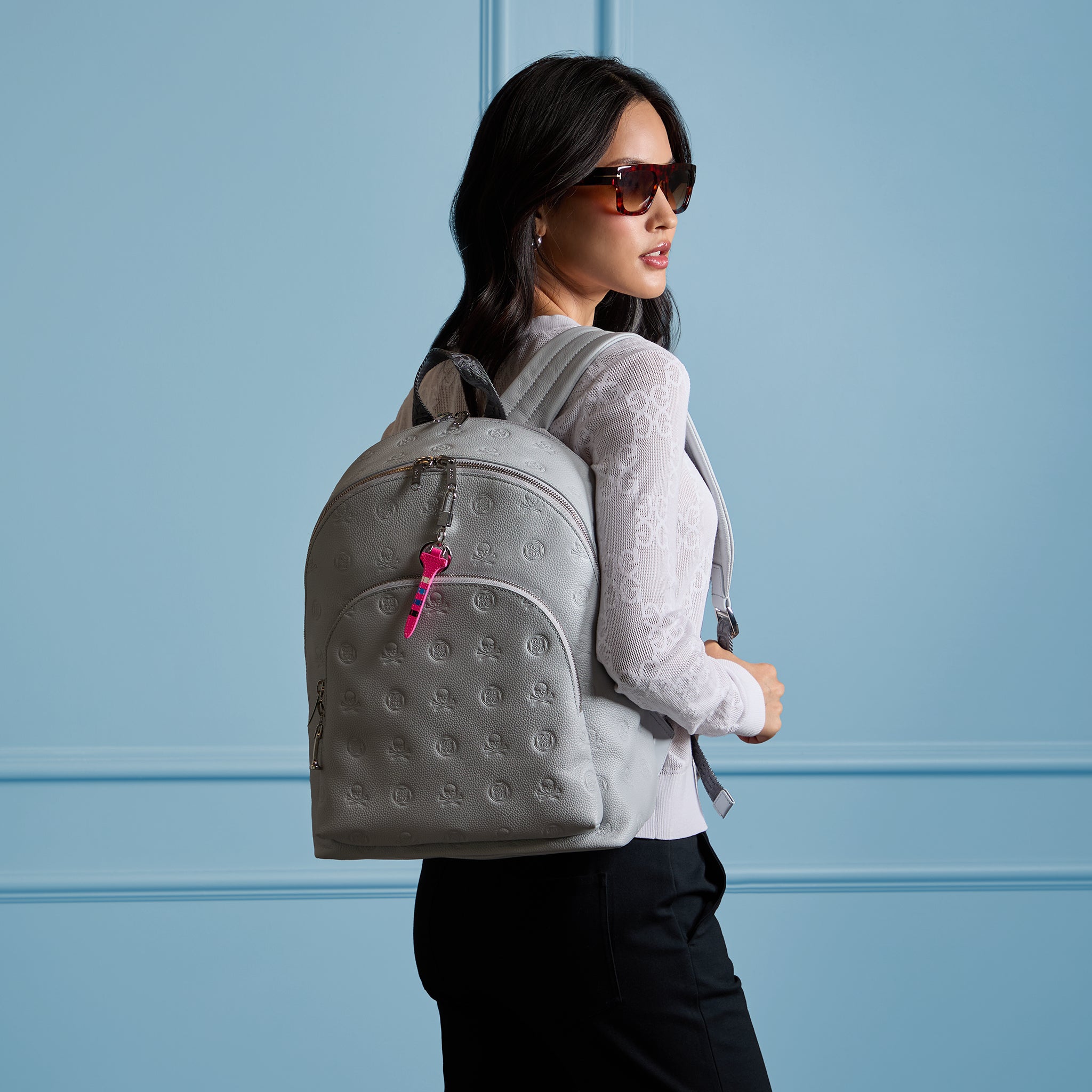 EMBOSSED SKULL & TEES LEATHER BACKPACK NIMBUS