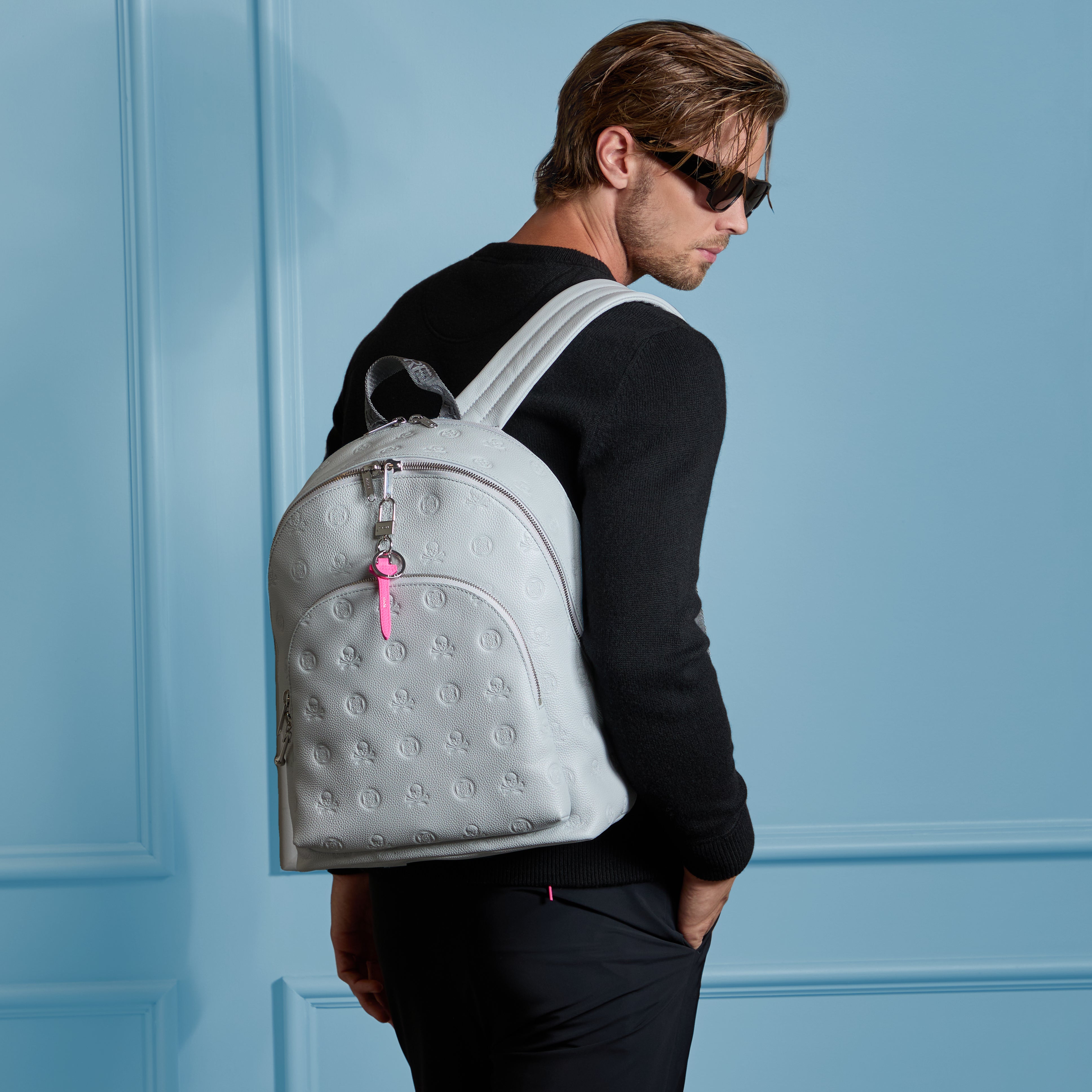 EMBOSSED SKULL & TEES LEATHER BACKPACK NIMBUS