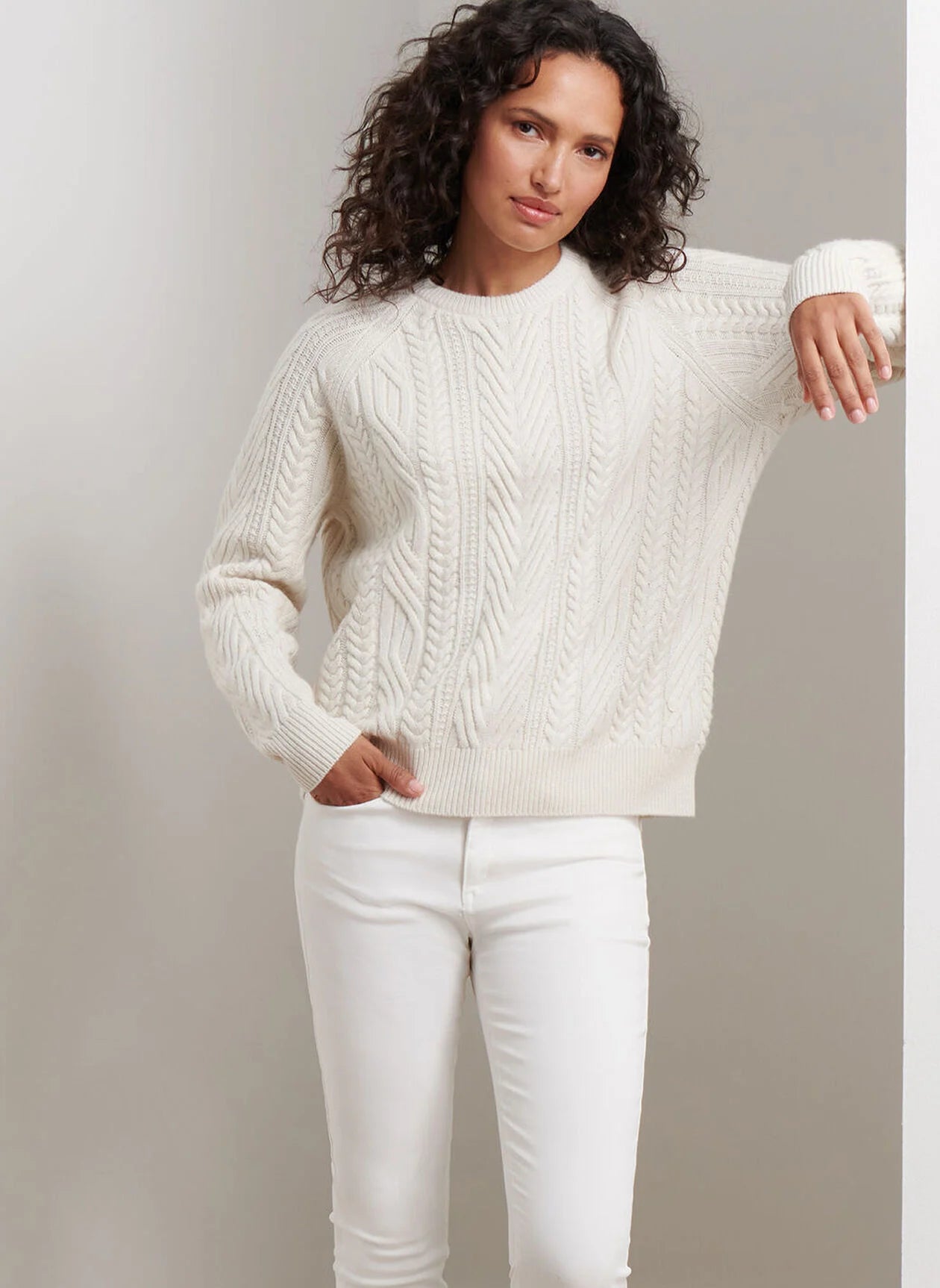 Bennett Cable Knit Crew Sweater Ivory