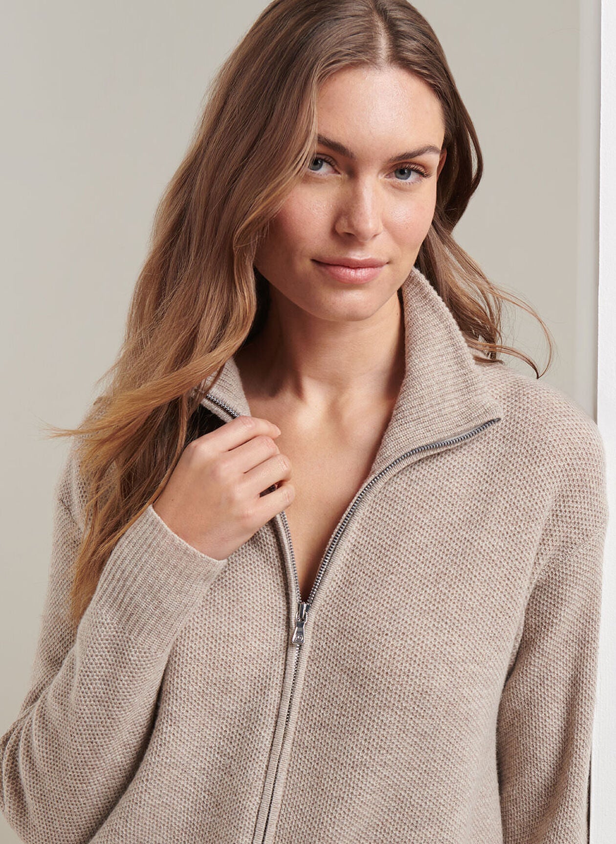 Emory Full-Zip Cardigan Sweater Pebble