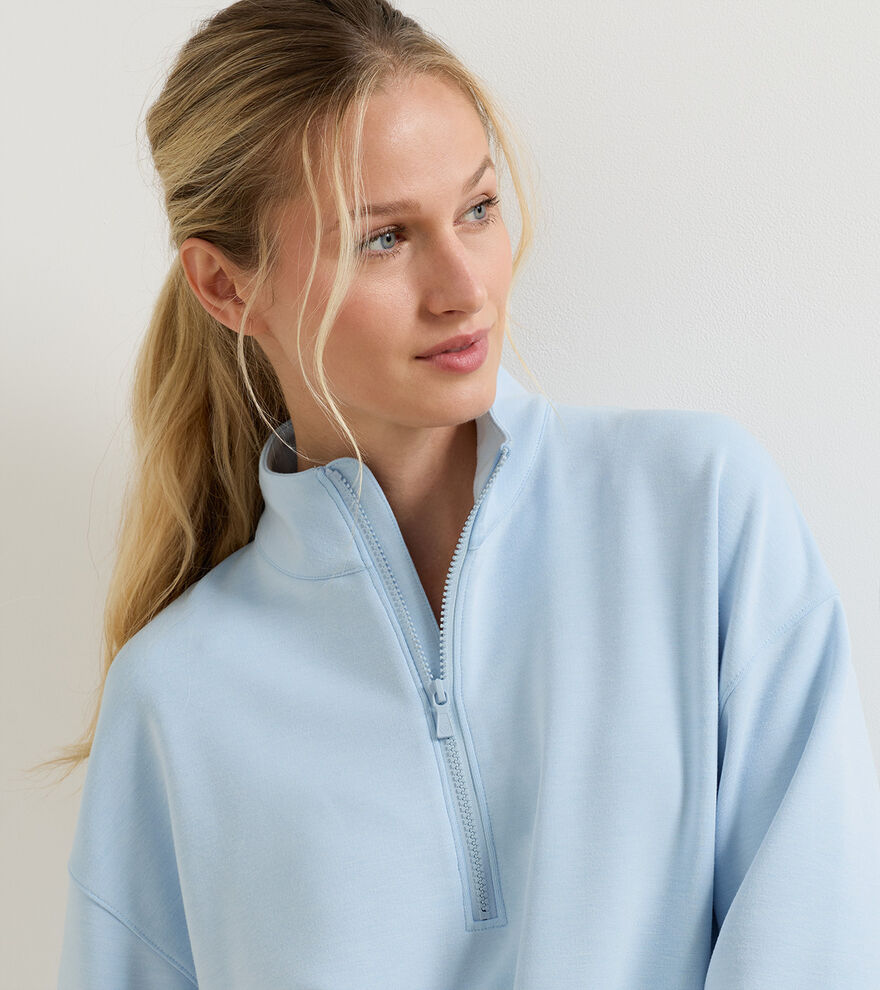 Flora Knit Mélange Half-Zip Pullover Blue Brisk