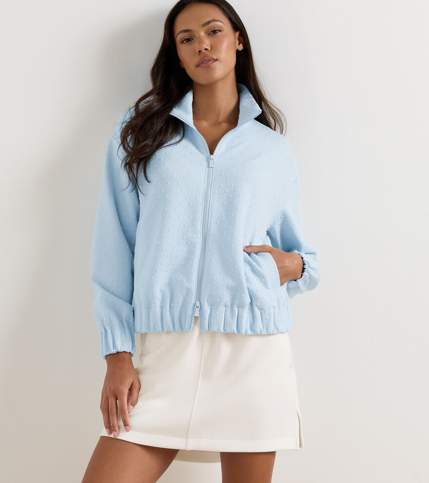 FLORA KNIT SWISS DOT JACQUARD FULL-ZIP BLUE BRISK
