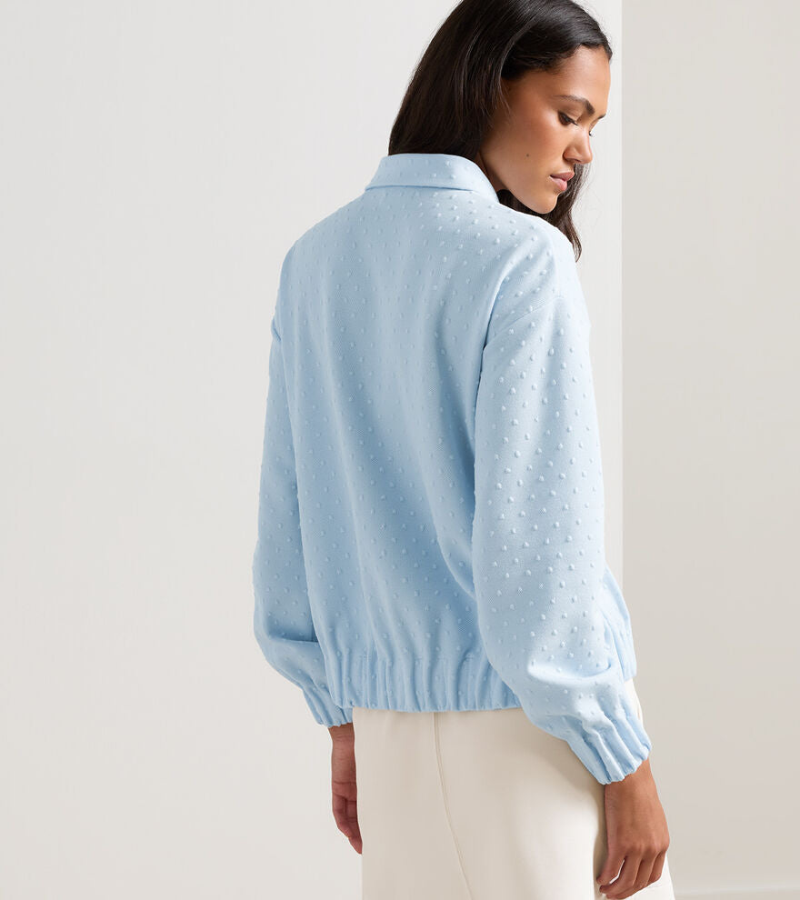 FLORA KNIT SWISS DOT JACQUARD FULL-ZIP BLUE BRISK