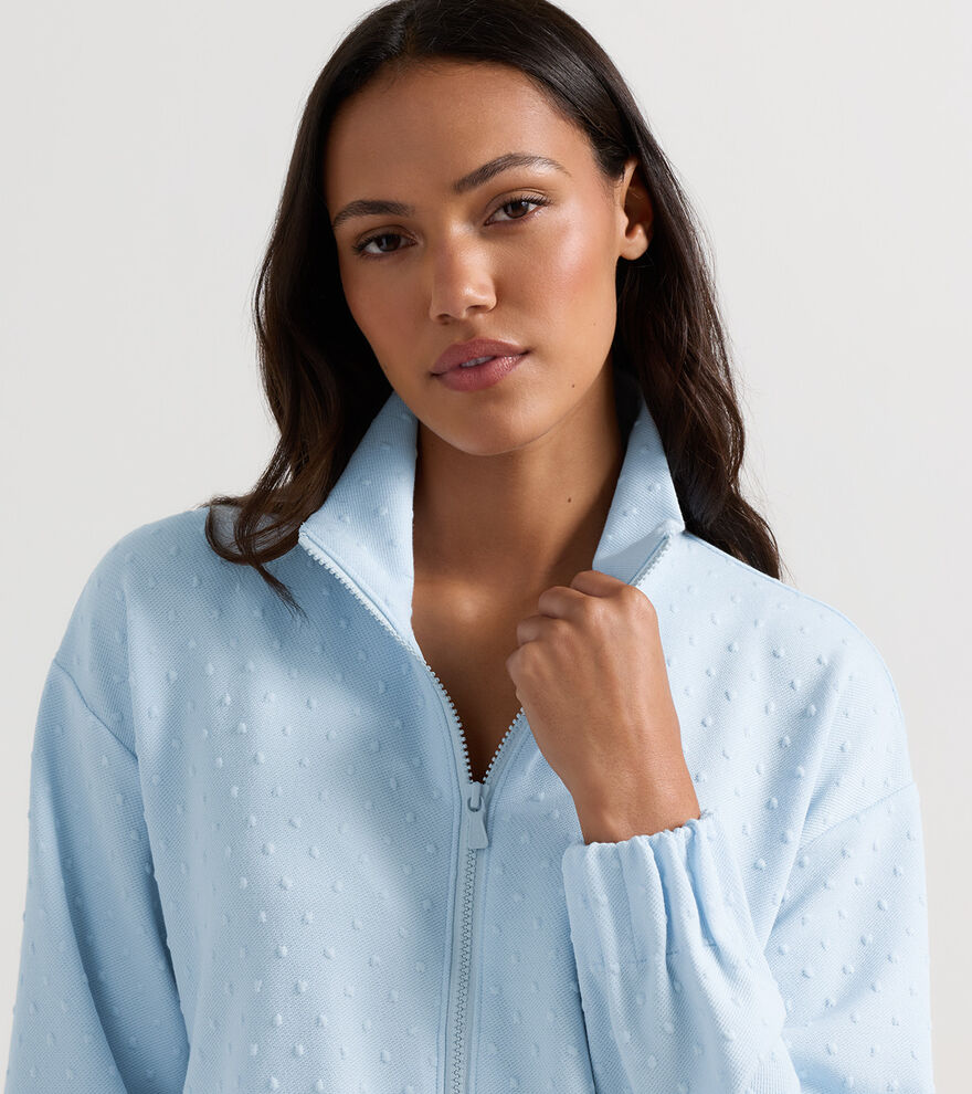 FLORA KNIT SWISS DOT JACQUARD FULL-ZIP BLUE BRISK