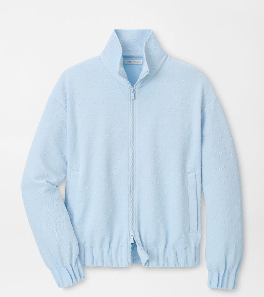 FLORA KNIT SWISS DOT JACQUARD FULL-ZIP BLUE BRISK