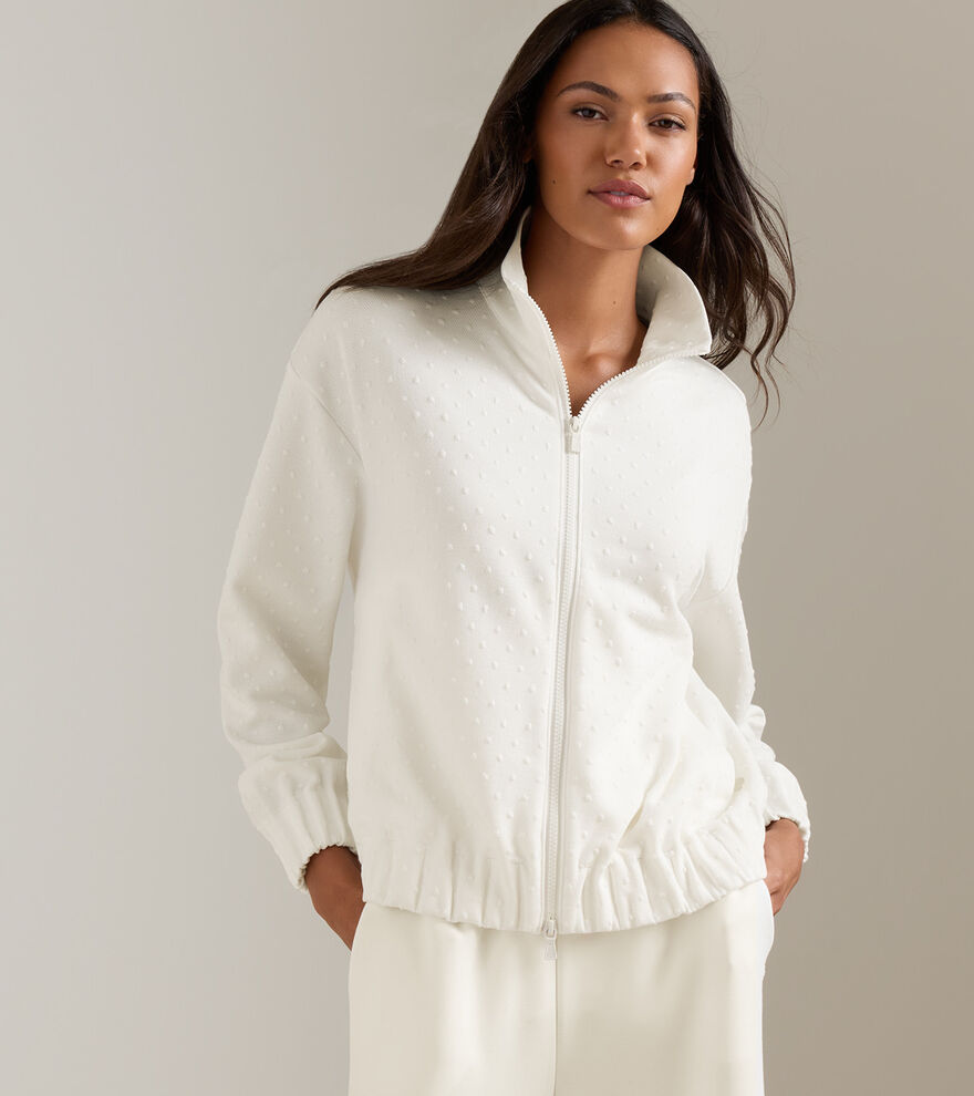 Flora Knit Swiss Dot Jacquard Full-Zip Soft White