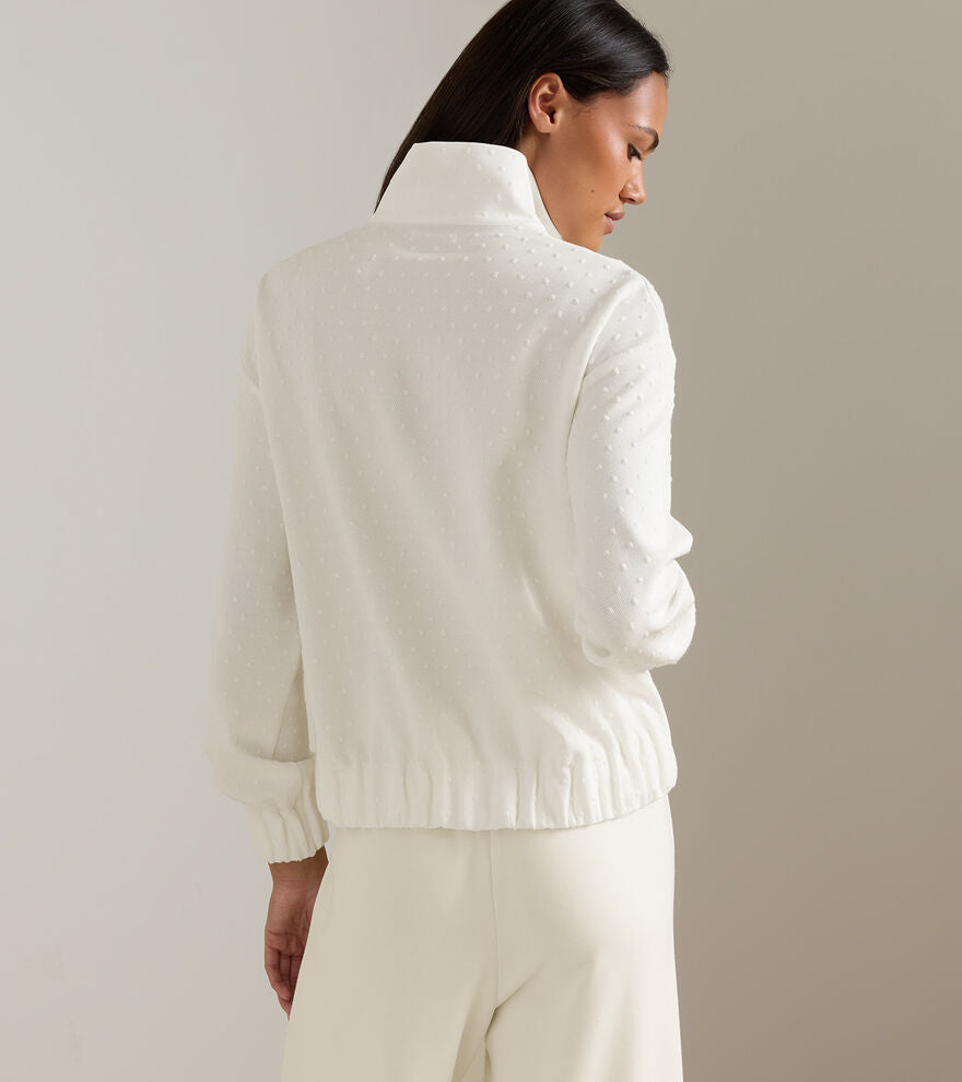 Flora Knit Swiss Dot Jacquard Full-Zip Soft White